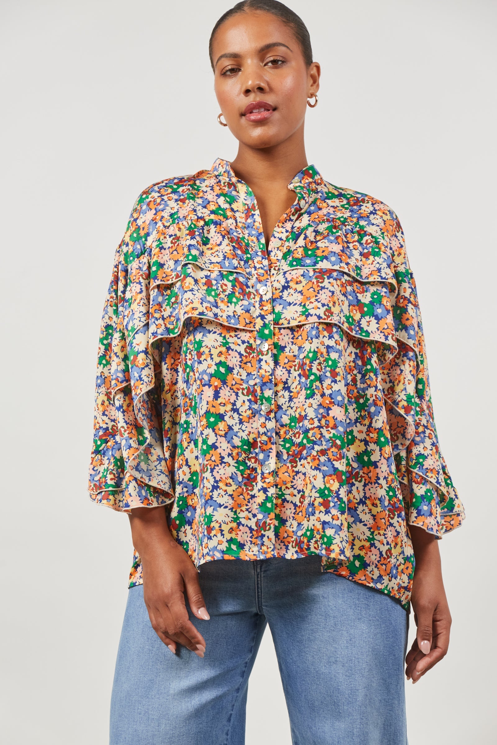 Romance Ruffle Blouse - Meadow Bloom - Isle of Mine Clothing - Top 3/4 Sleeve Dressy