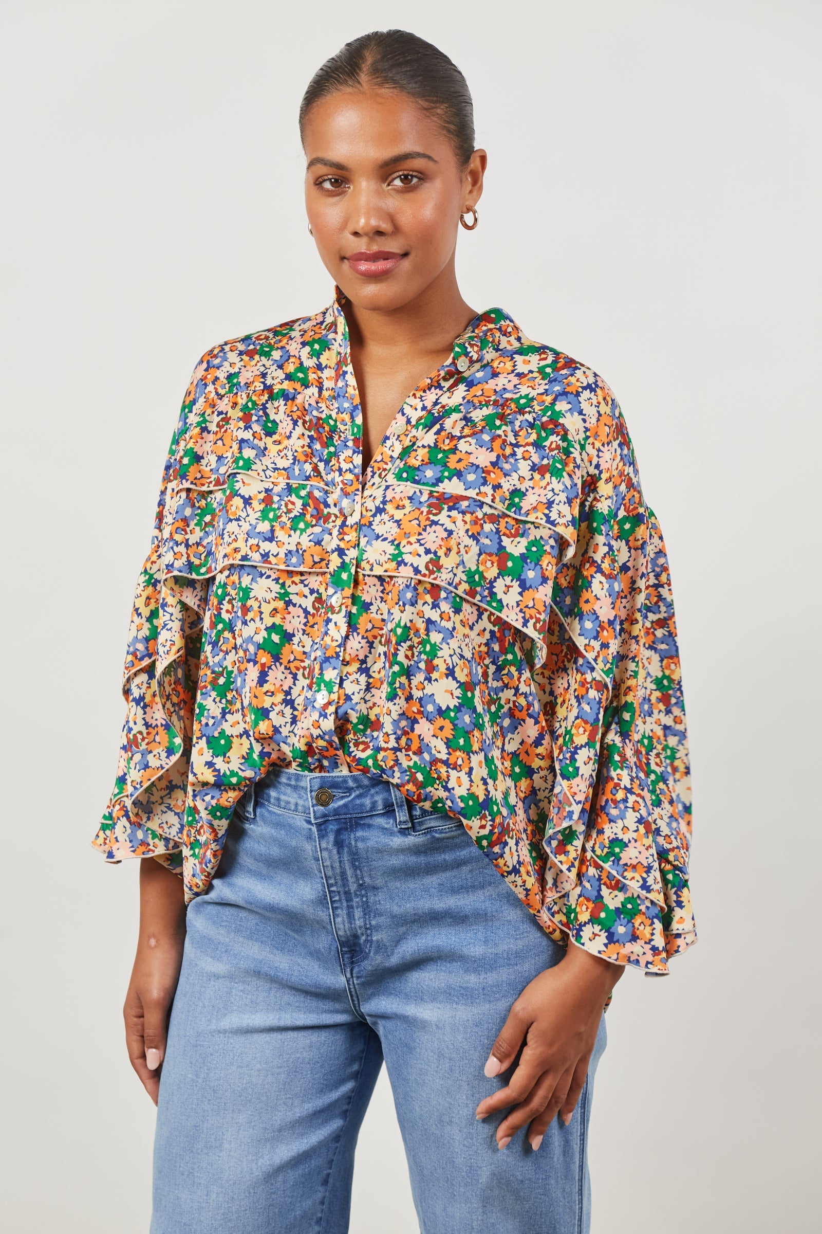 Romance Ruffle Blouse - Meadow Bloom - Isle of Mine Clothing - Top 3/4 Sleeve Dressy