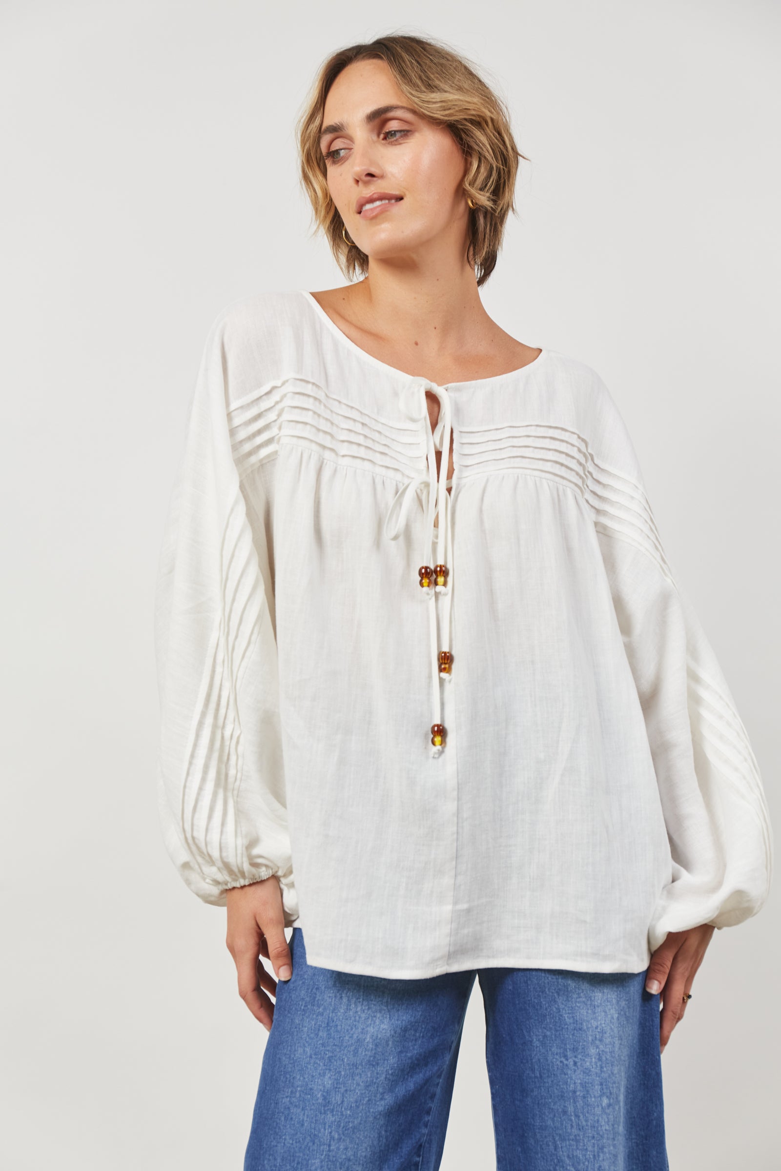 Panorama Tuck Blouse - Dove