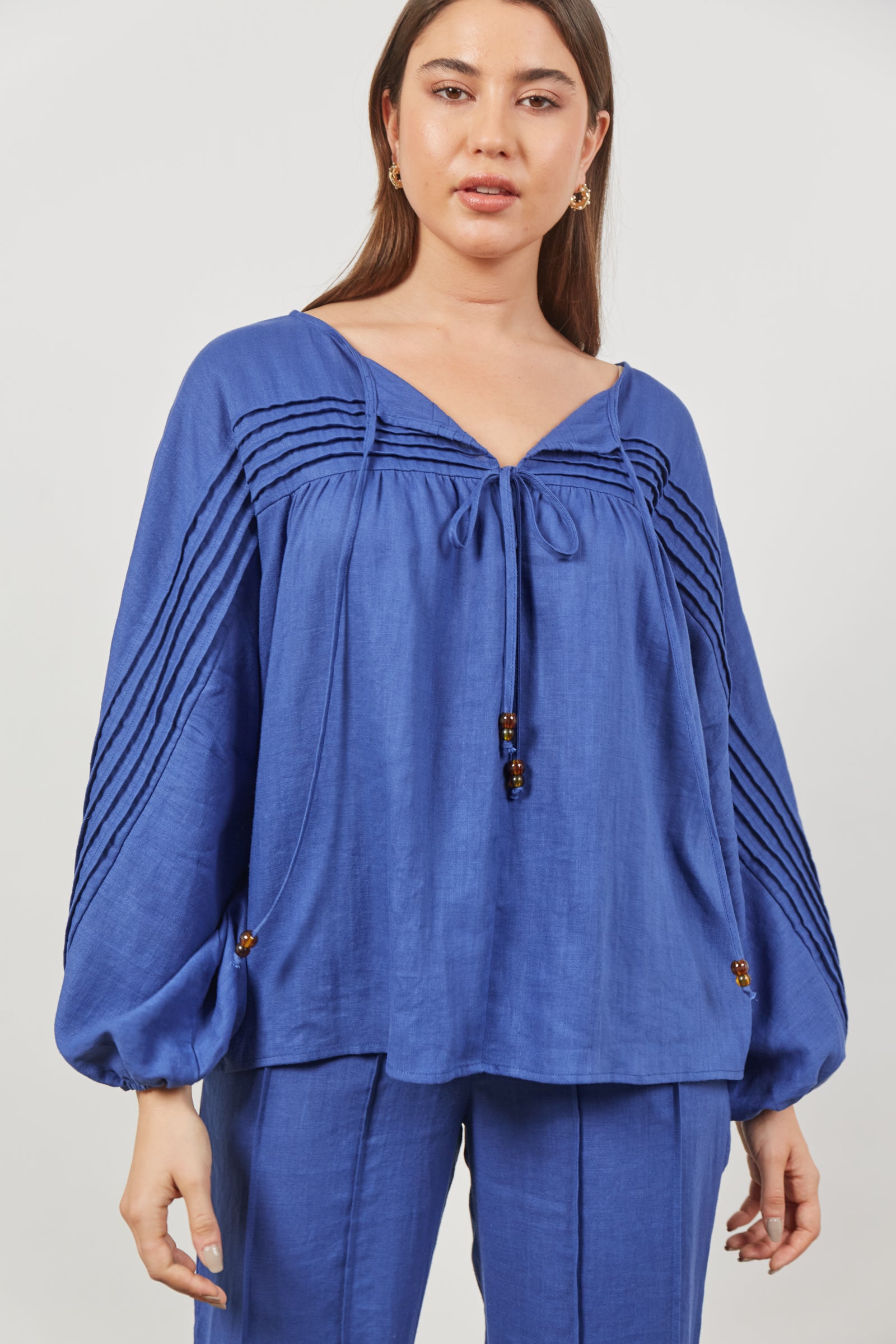 Panorama Tuck Blouse - Azure