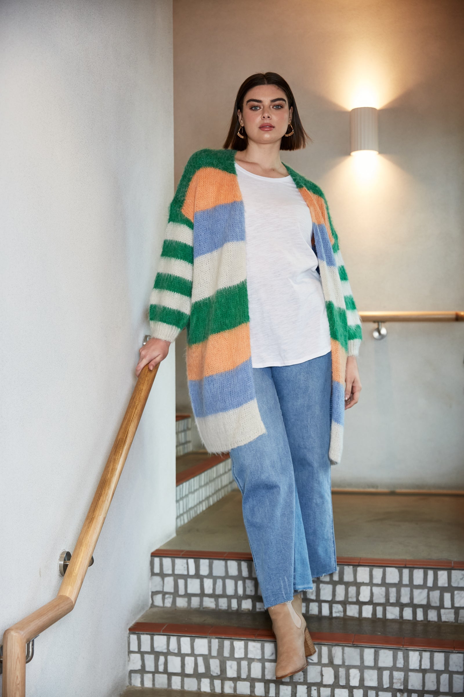 Serene Stripe Cardigan - Meadow Stripe - Isle of Mine Clothing - Knit Cardigan Long One Size