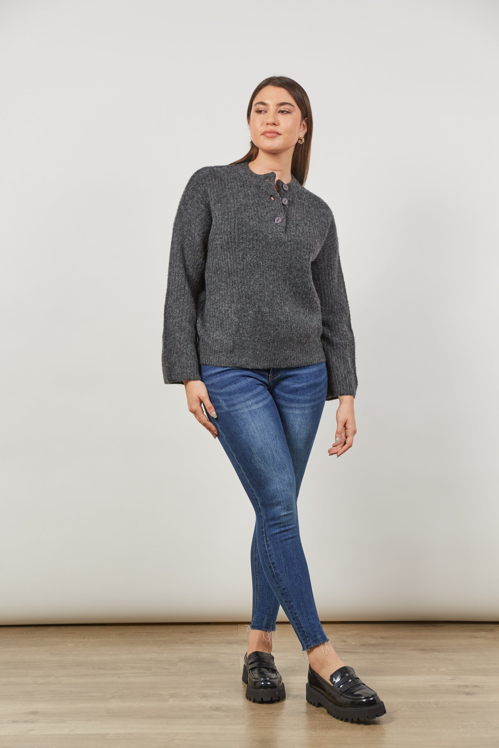 Avenue Button Jumper - Ash - Isle of Mine Clothing - Jumper