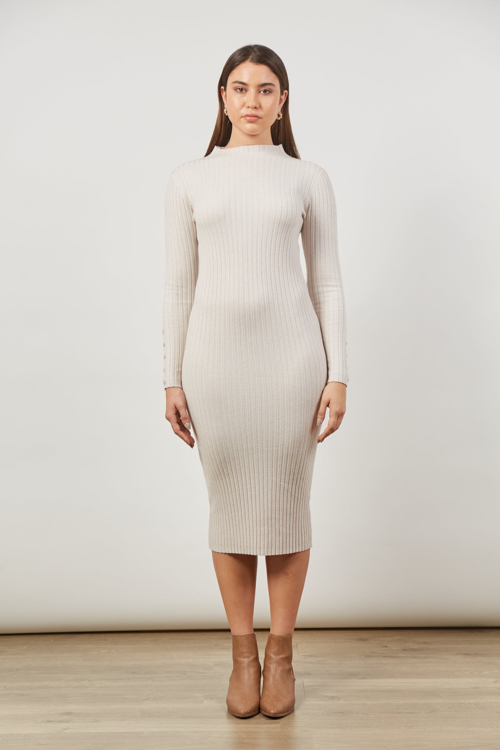 Skyline Knit Dress - Creme - Isle of Mine Clothing - Knit Dress Long