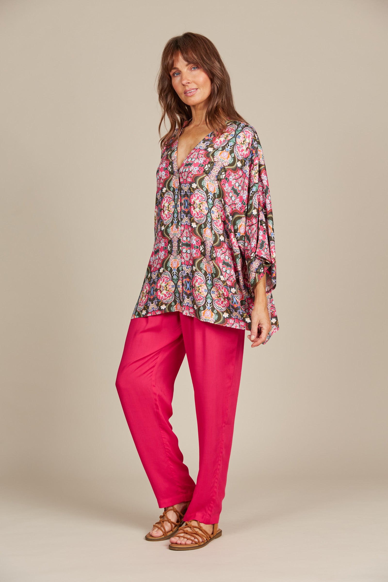 Esme Relaxed Top - Olive Fleuron