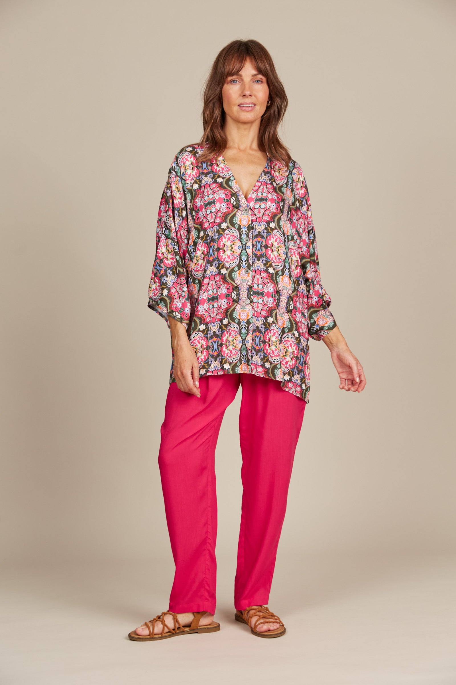 Esme Relaxed Top - Olive Fleuron