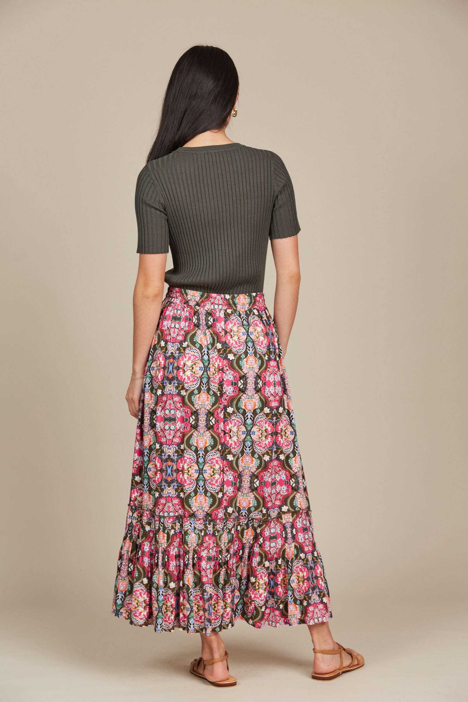 Esme Maxi Skirt - Olive Fleuron