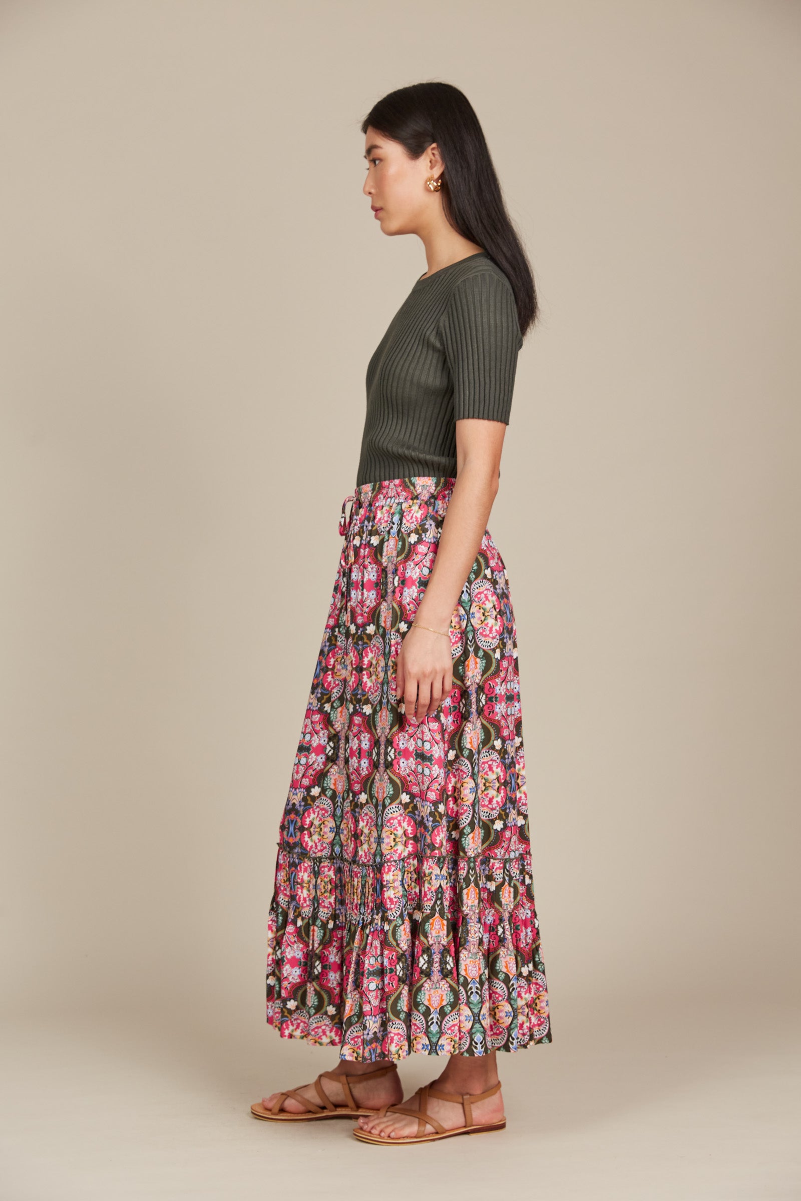 Esme Maxi Skirt - Olive Fleuron
