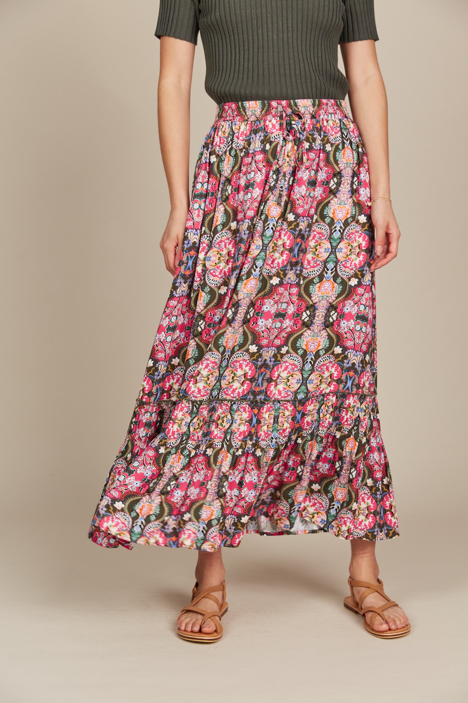 Esme Maxi Skirt - Olive Fleuron