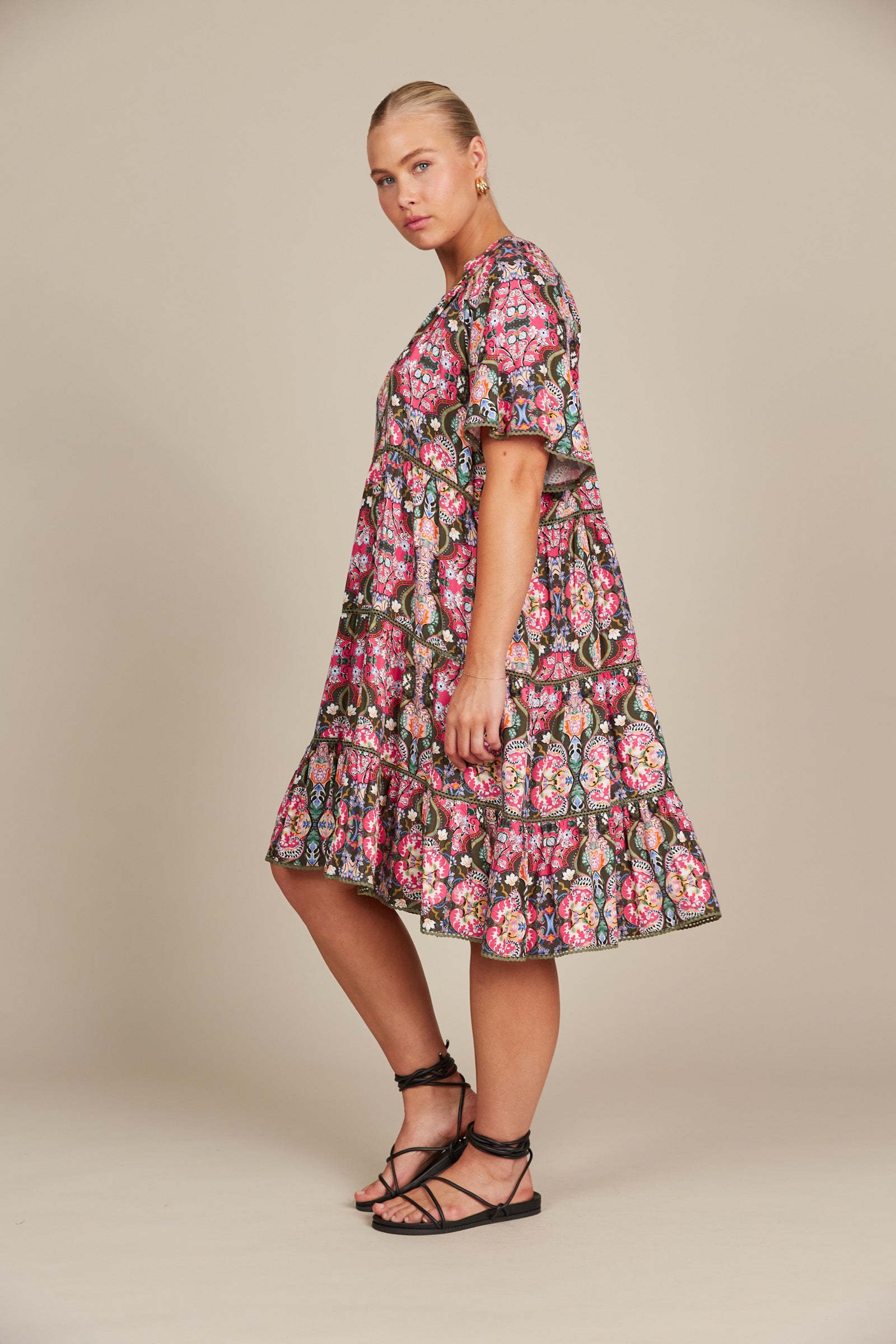 Esme Dress - Olive Fleuron