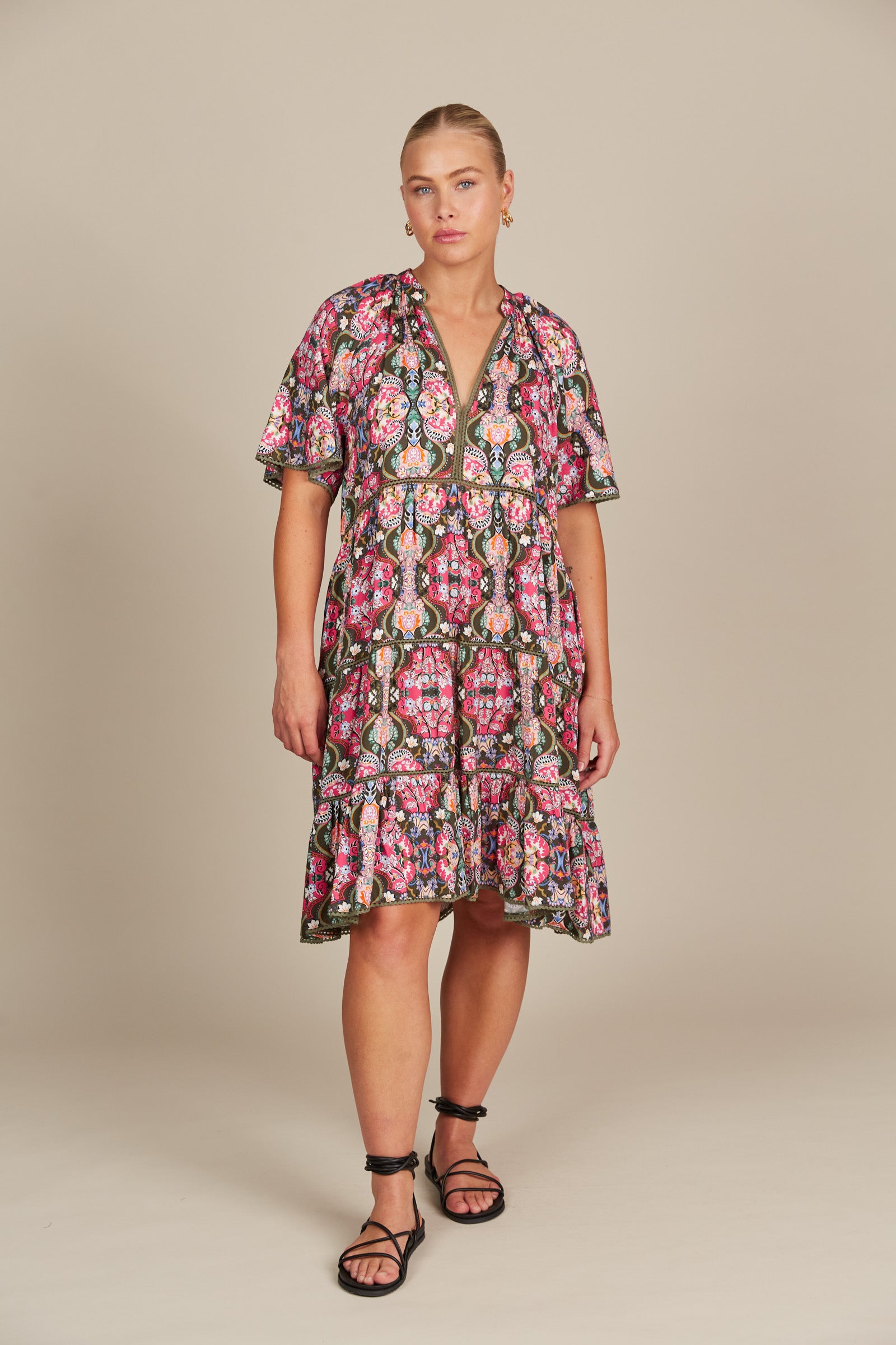 Esme Dress - Olive Fleuron