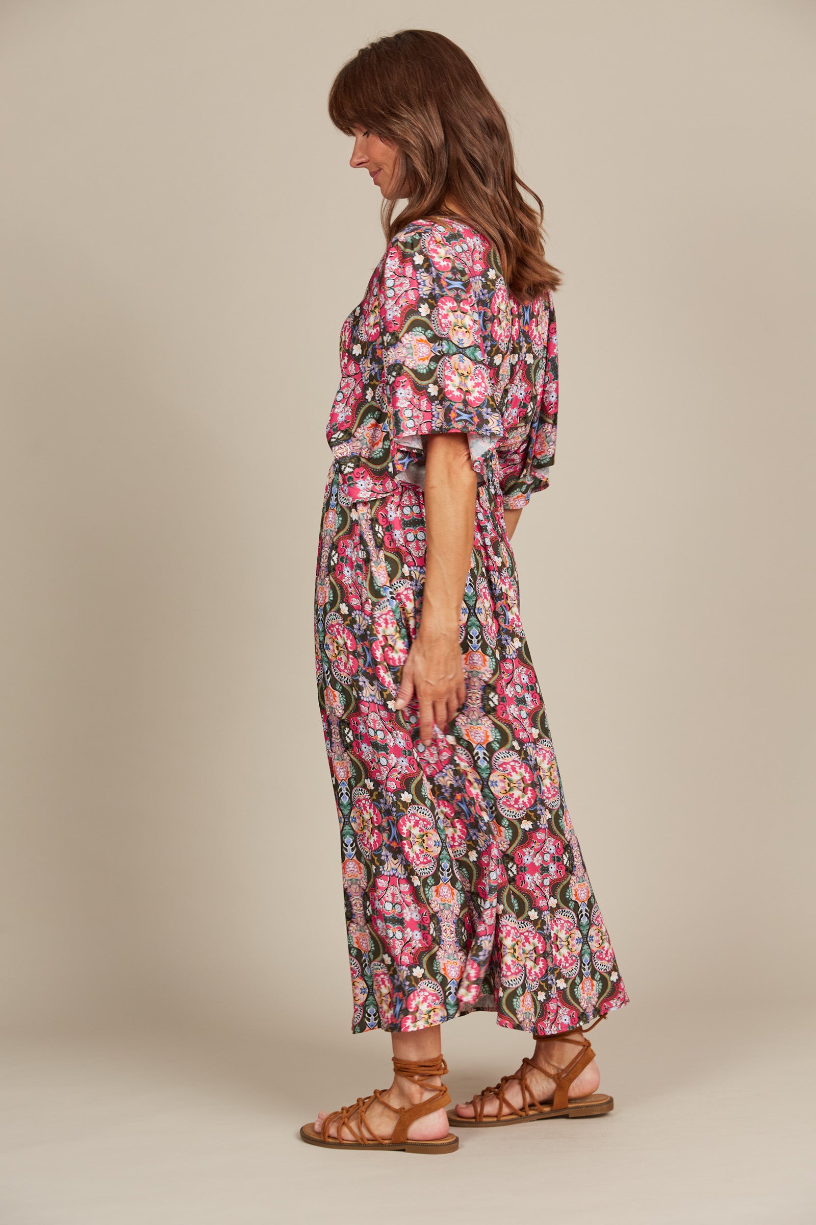 Esme Button Dress - Olive Fleuron
