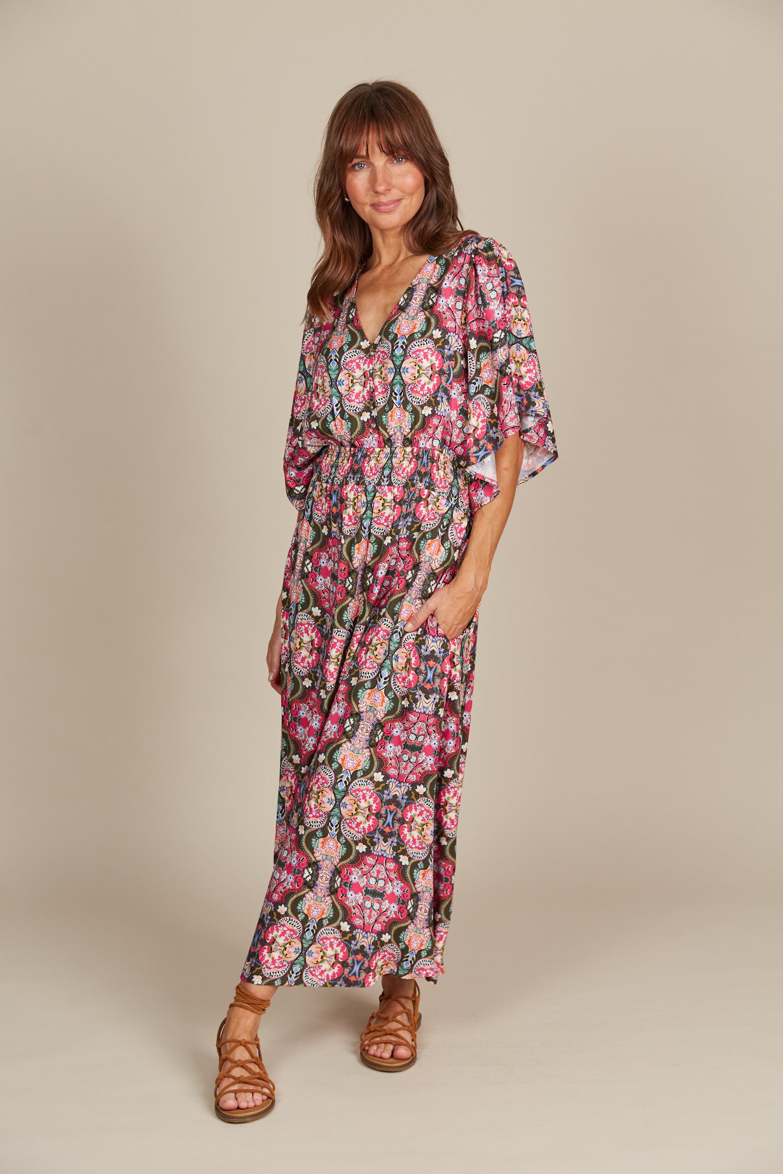 Esme Button Dress - Olive Fleuron