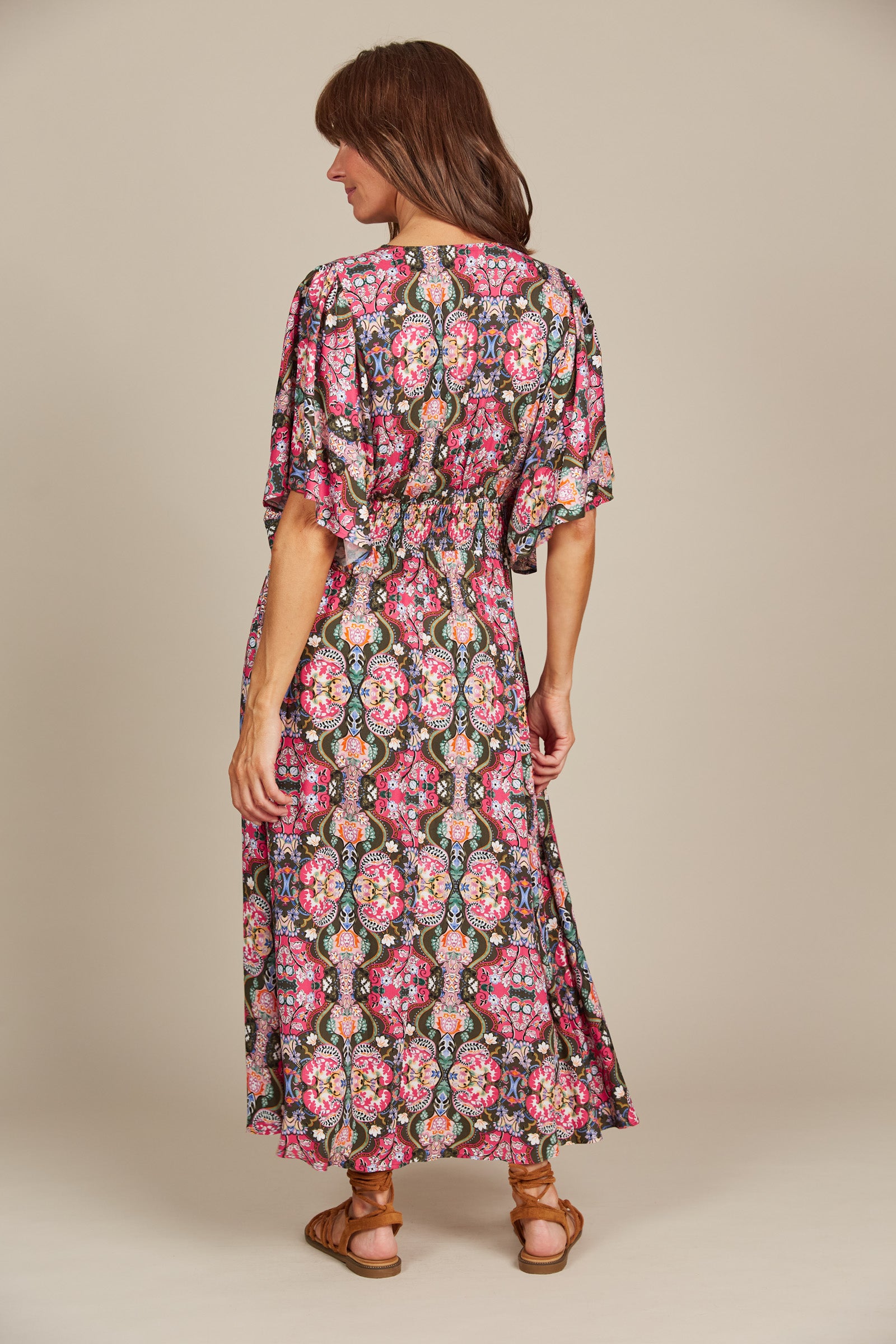 Esme Button Dress - Olive Fleuron
