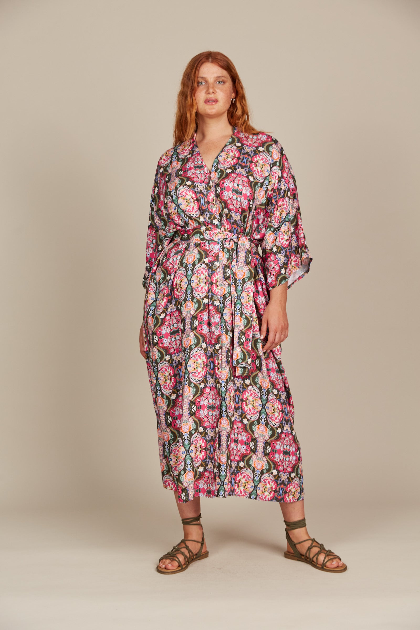 Esme Relaxed Dress - Olive Fleuron