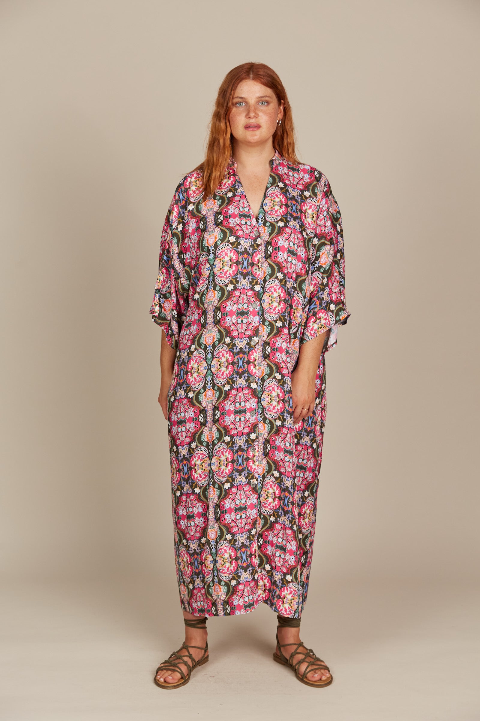 Esme Relaxed Dress - Olive Fleuron