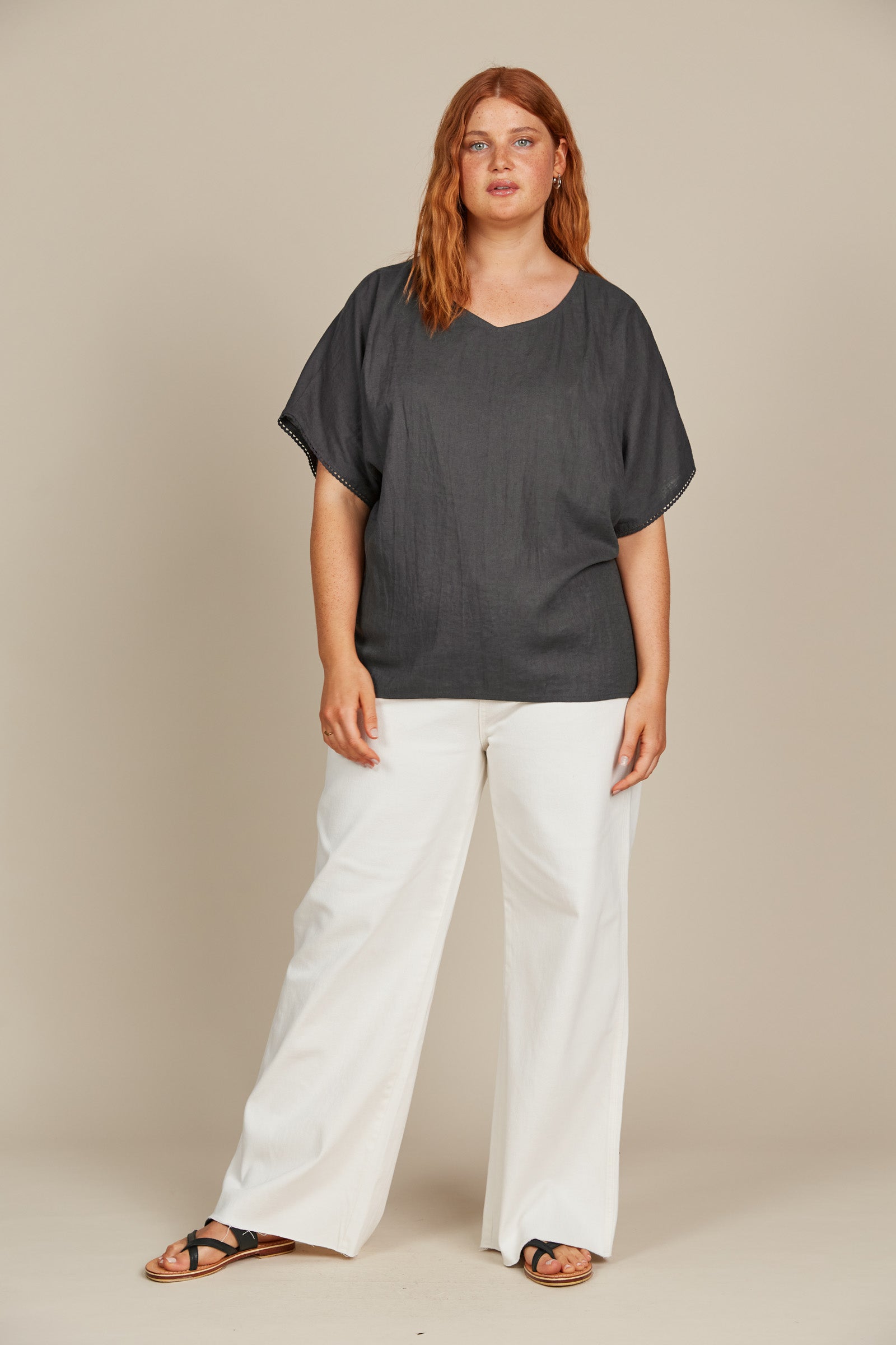 Amelie Relaxed Top - Graphite - Isle of Mine Clothing - Top S/S Linen One Size