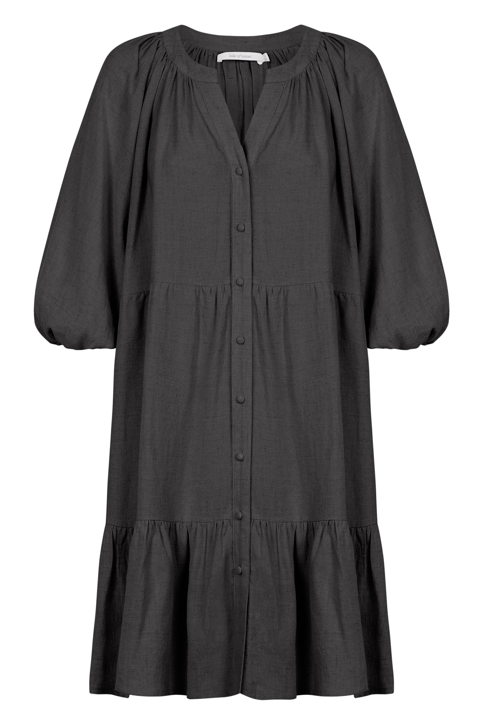Amelie Button Dress - Graphite - Isle of Mine Clothing - Dress Mid One Size Linen