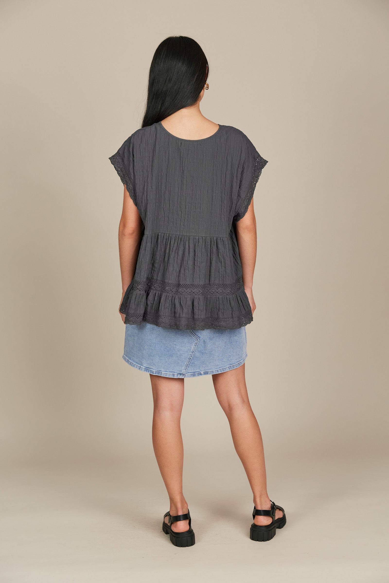 Fleur VNeck Top - Graphite