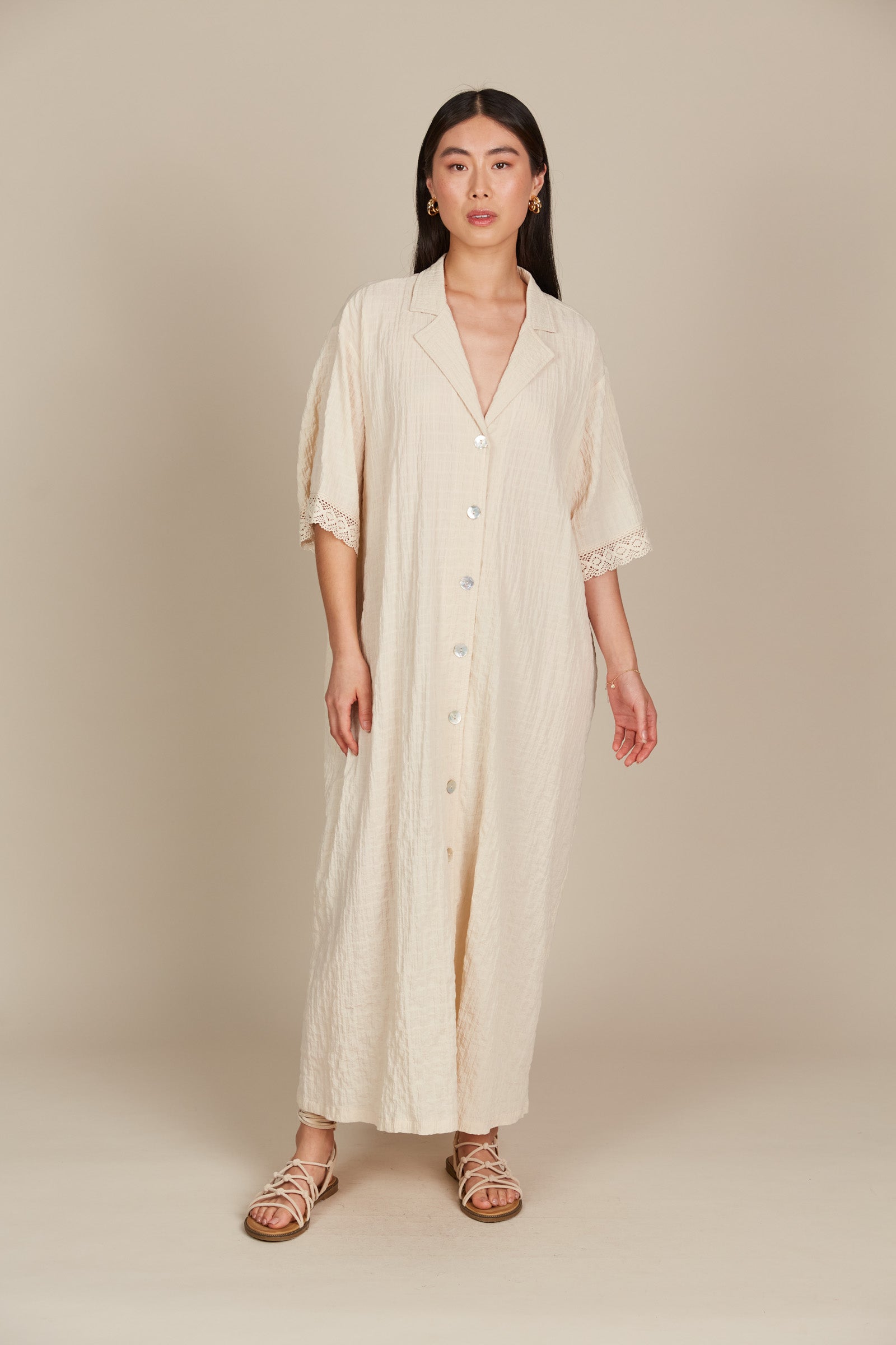 Fleur Shirt Dress - Canvas - Isle of Mine Clothing - Shirt Dress Maxi