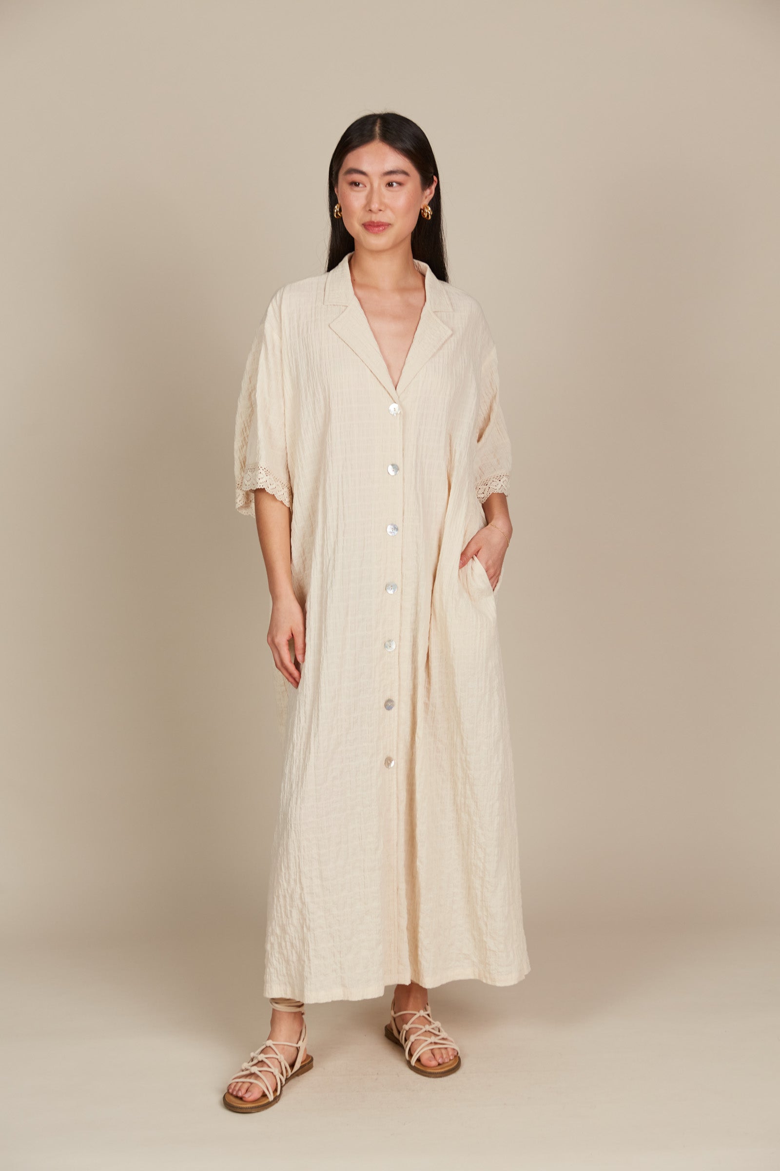Fleur Shirt Dress - Canvas - Isle of Mine Clothing - Shirt Dress Maxi