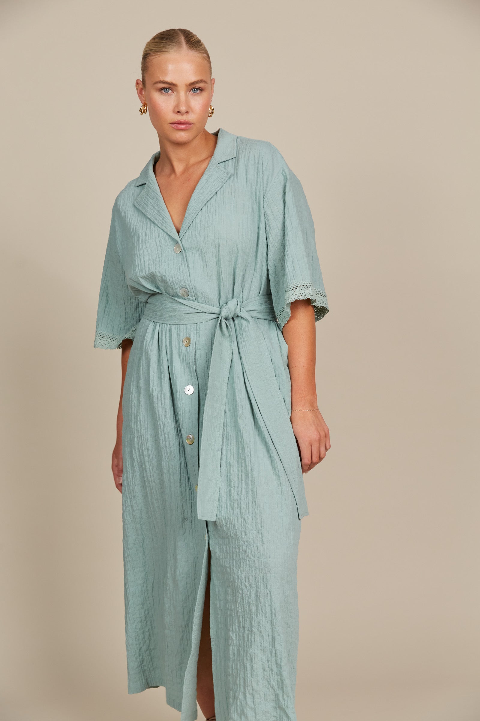 Fleur Shirt Dress - Seafoam - Isle of Mine Clothing - Shirt Dress Maxi
