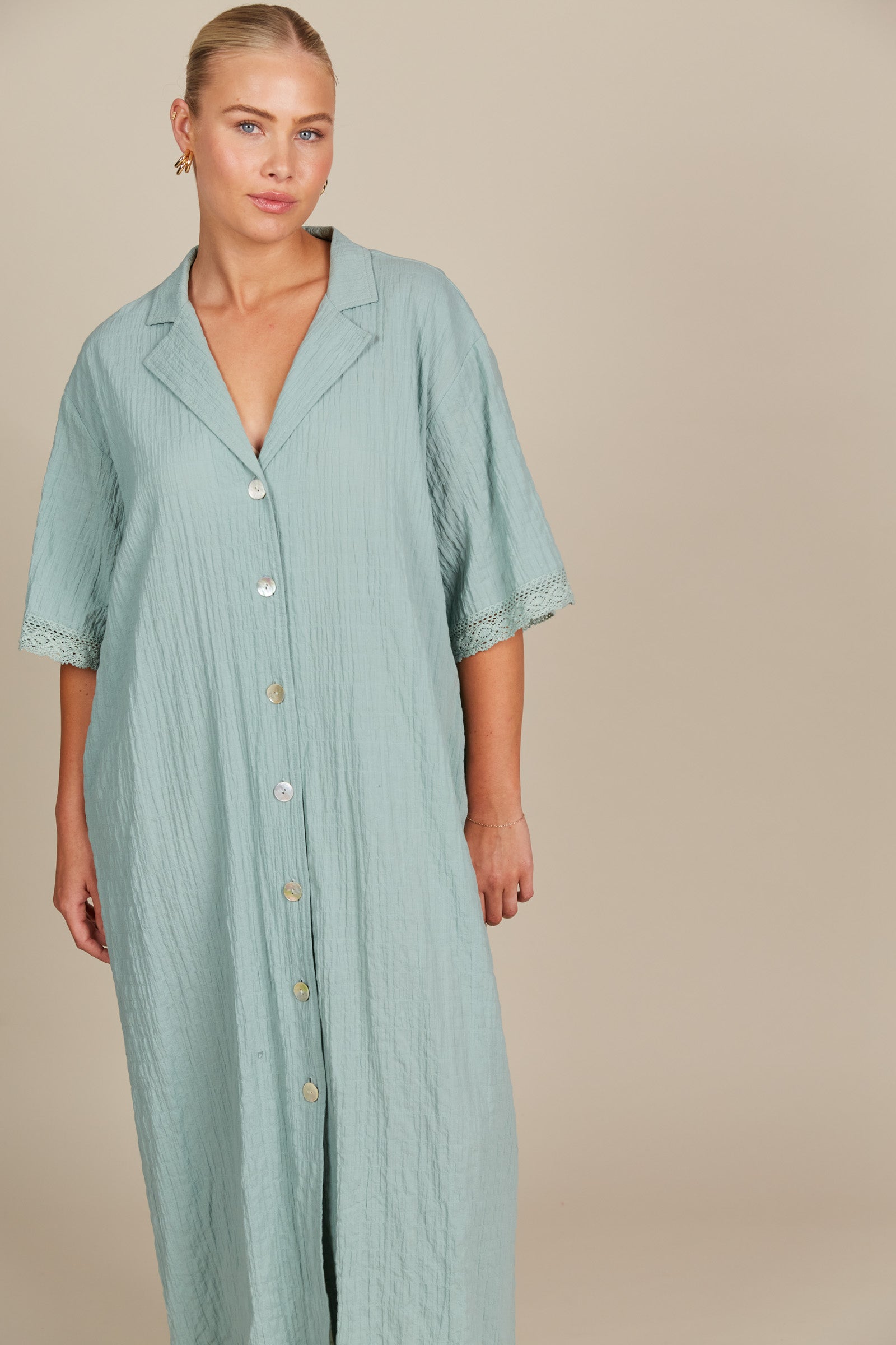Fleur Shirt Dress - Seafoam - Isle of Mine Clothing - Shirt Dress Maxi