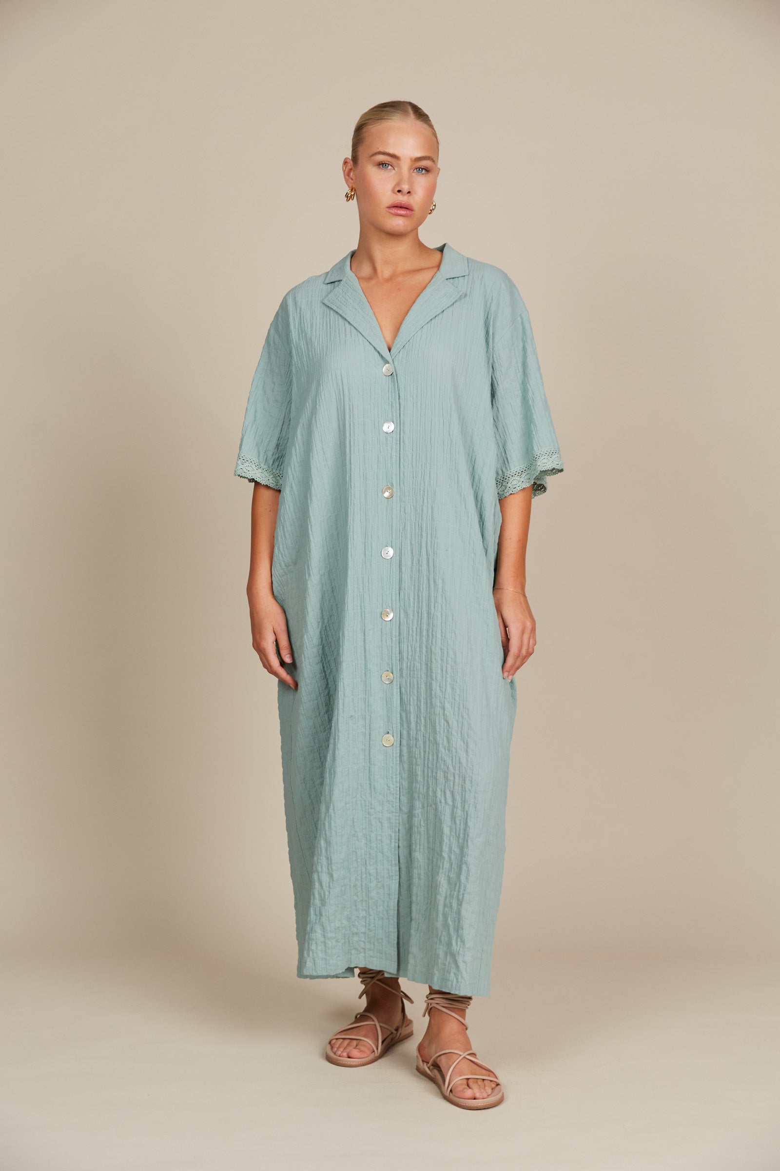Fleur Shirt Dress - Seafoam - Isle of Mine Clothing - Shirt Dress Maxi