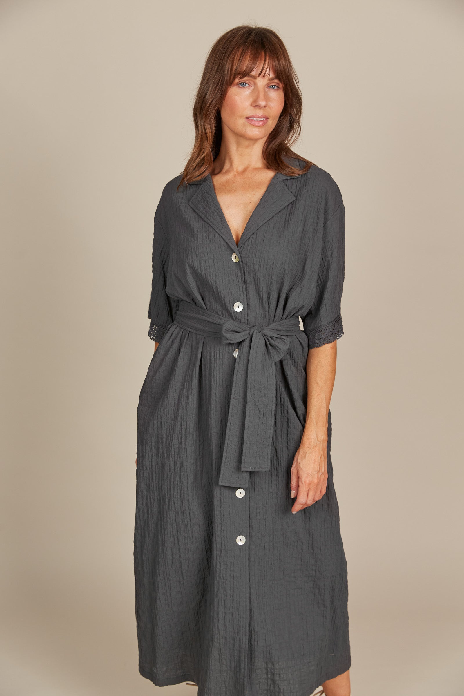 Fleur Shirt Dress - Graphite - Isle of Mine Clothing - Shirt Dress Maxi