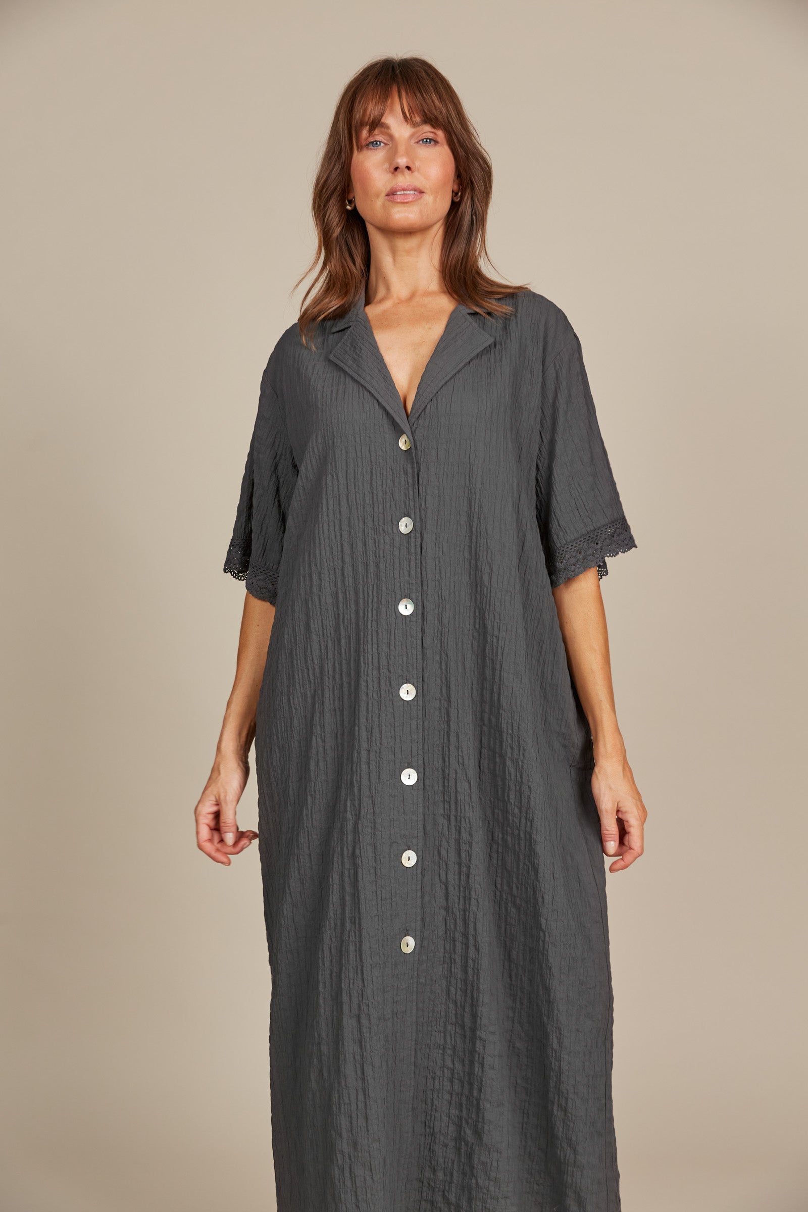 Fleur Shirt Dress - Graphite - Isle of Mine Clothing - Shirt Dress Maxi