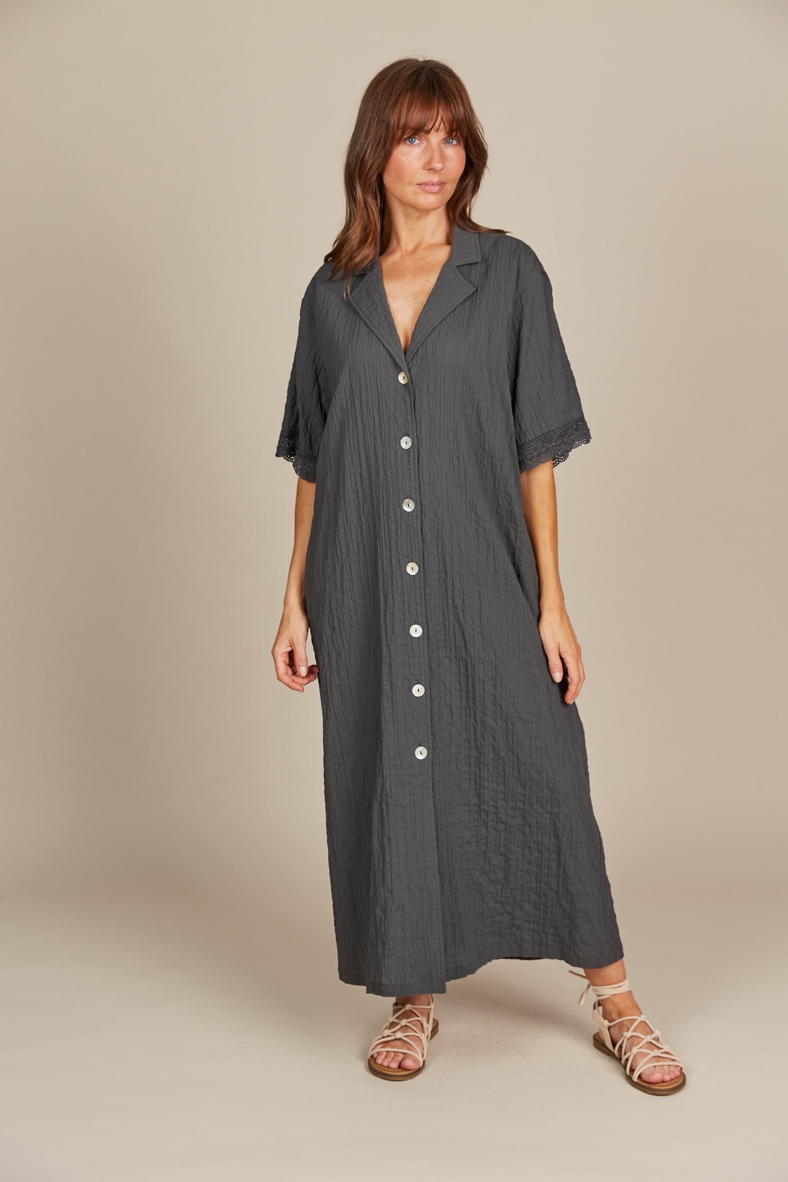 Fleur Shirt Dress - Graphite - Isle of Mine Clothing - Shirt Dress Maxi