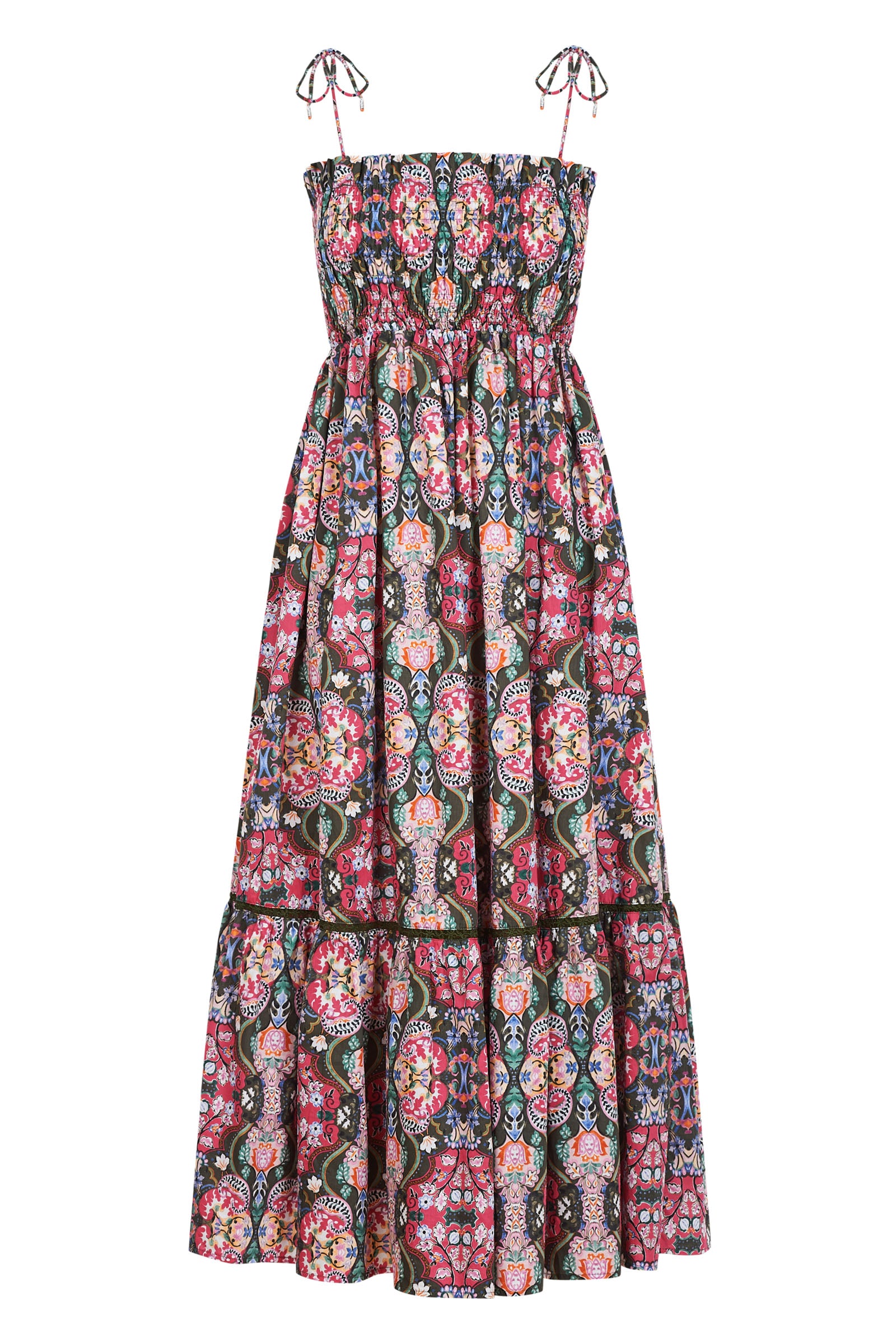 Remi Shirred Maxi - Olive Fleuron
