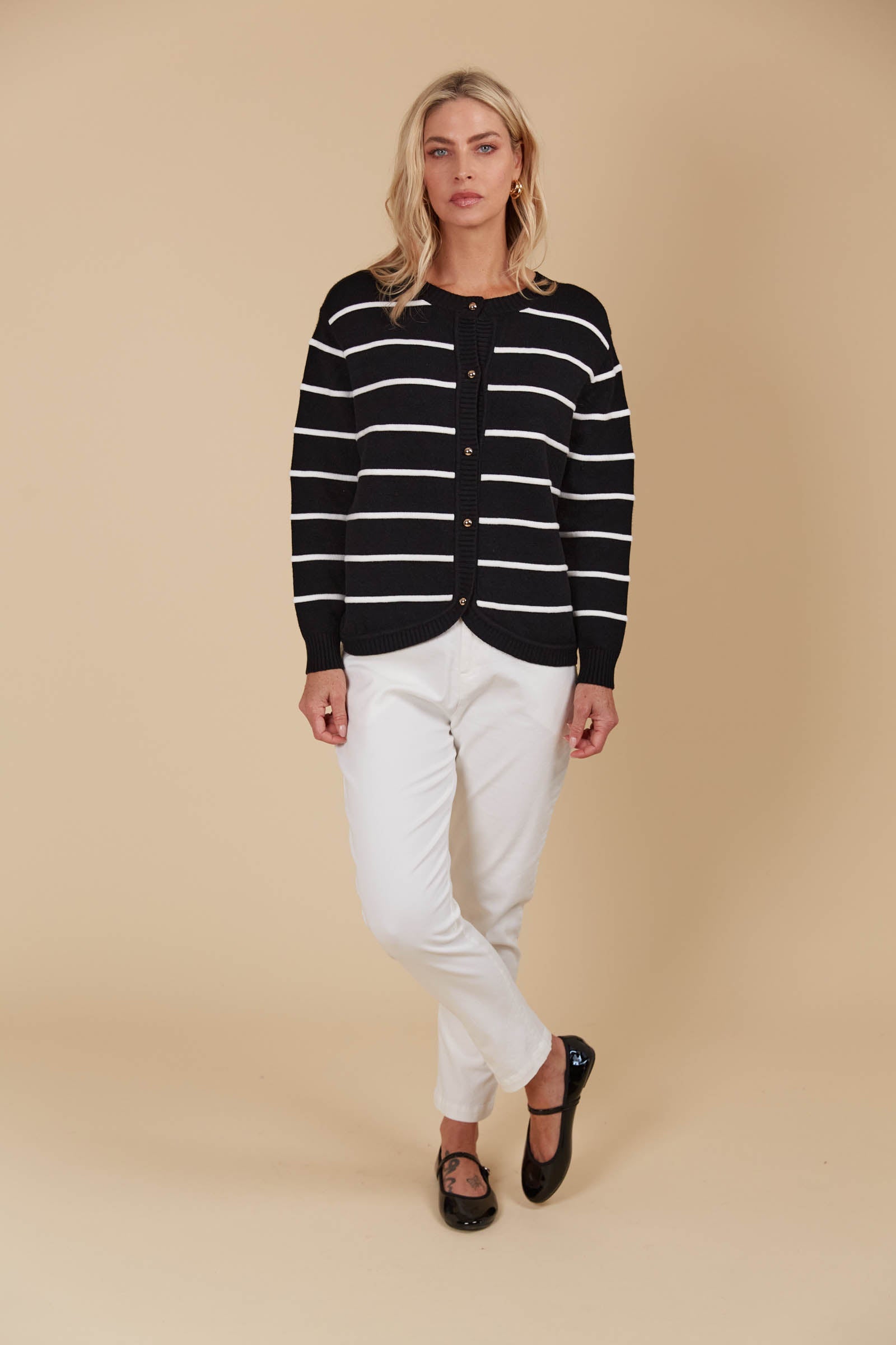 Juno Stripe Jumper/Cardigan - Onyx