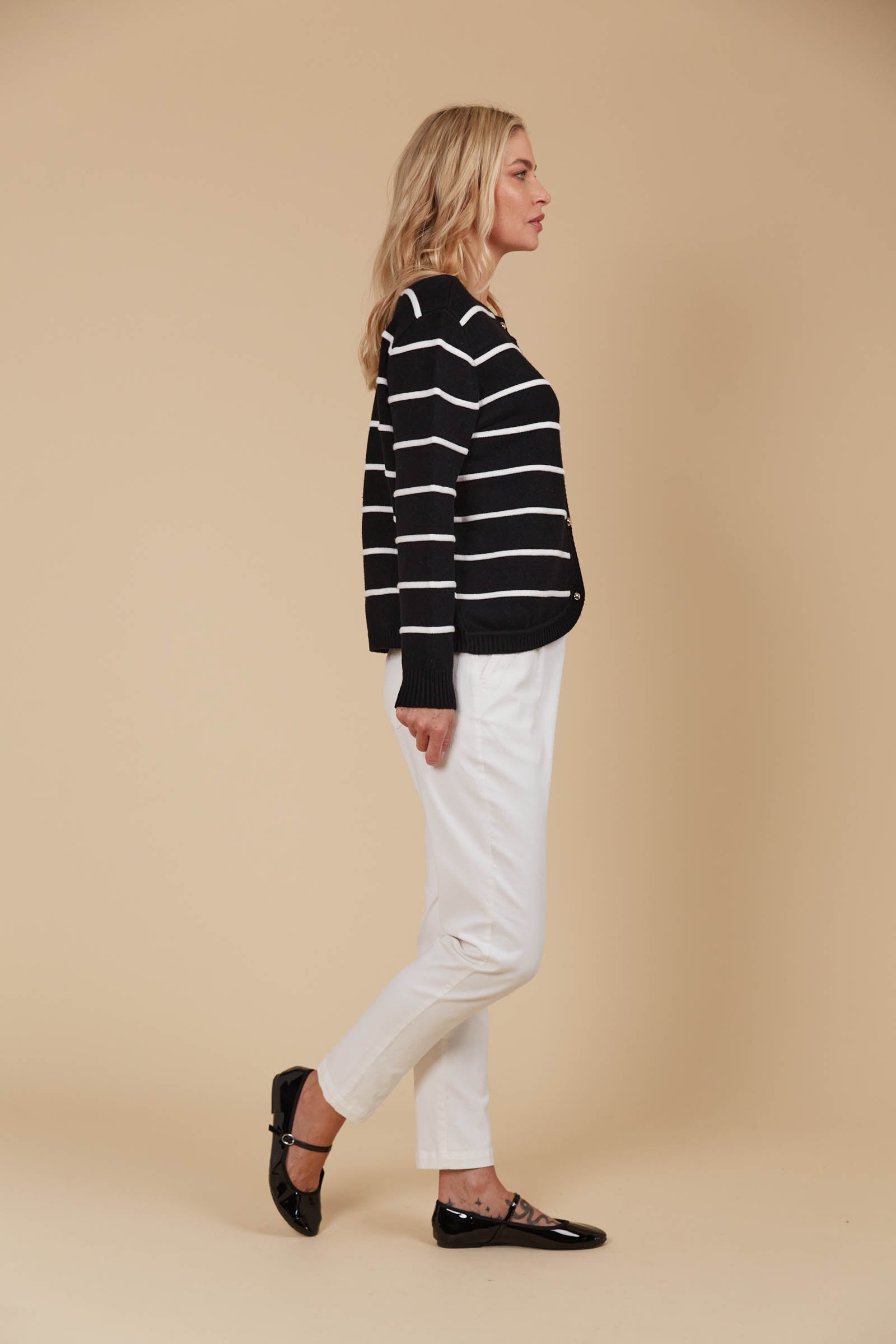 Juno Stripe Jumper/Cardigan - Onyx