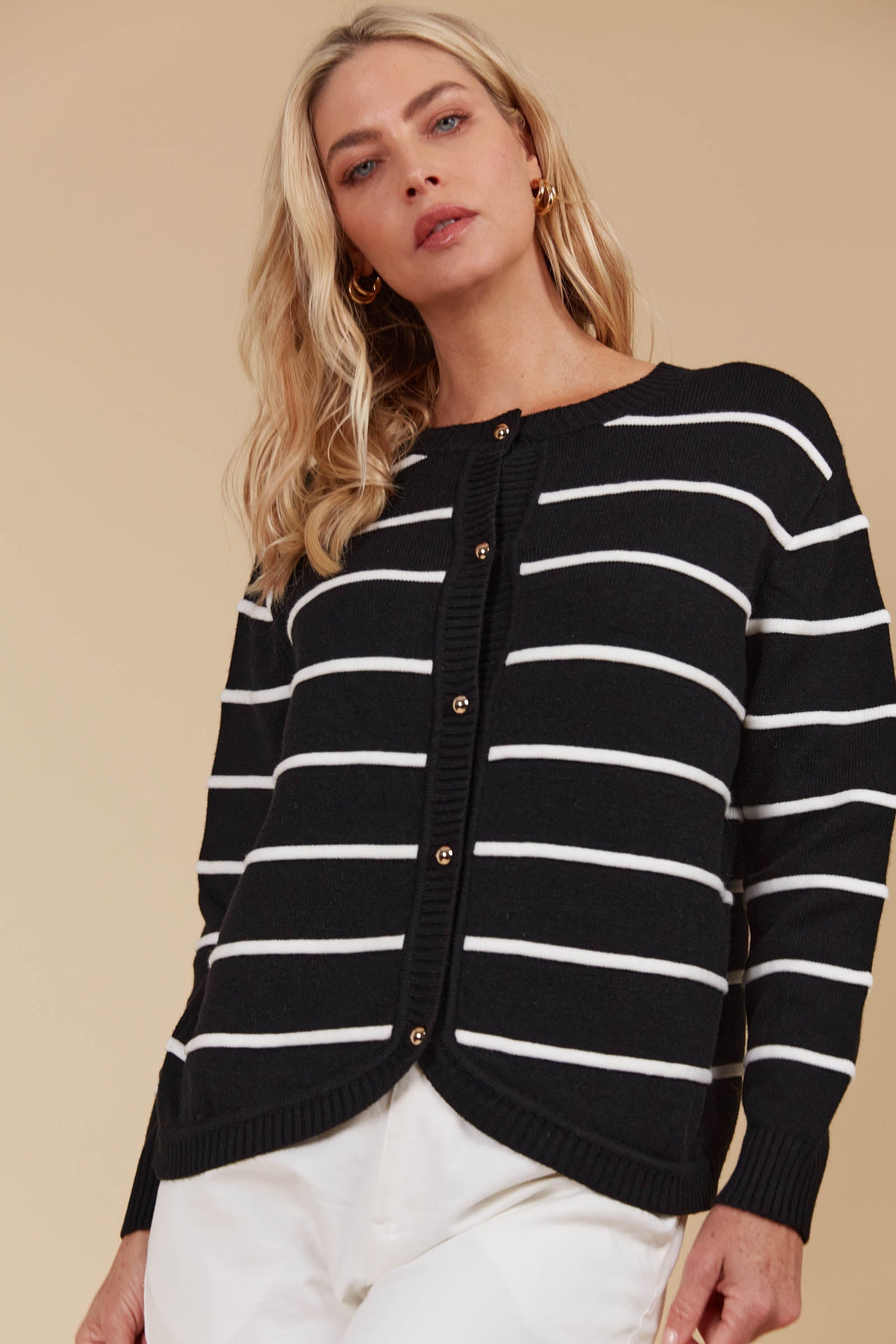 Juno Stripe Jumper/Cardigan - Onyx