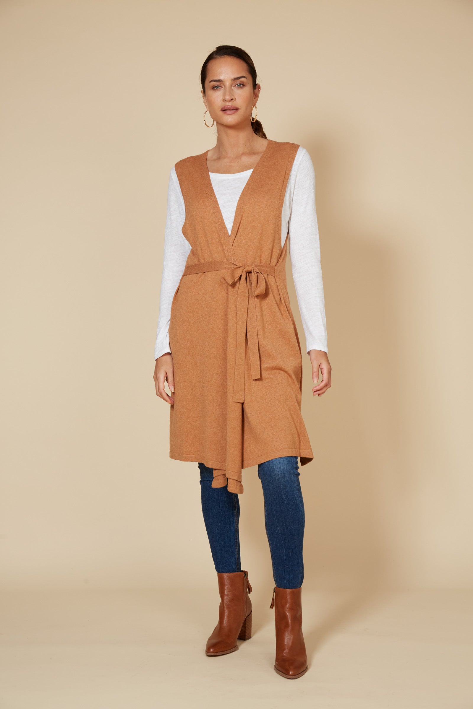 Cleo Longline Vest - Caramel