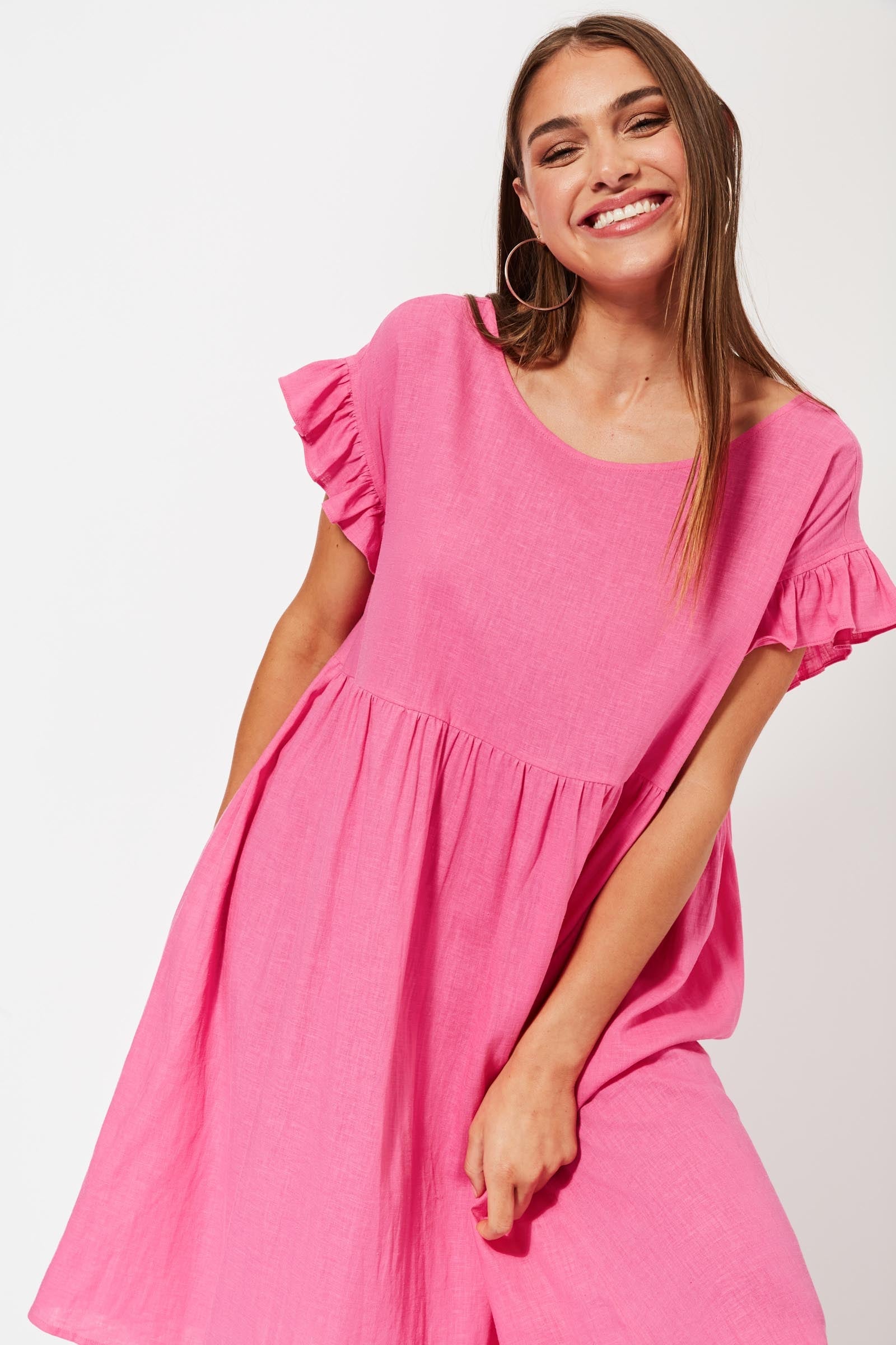 St Barts Frill Dress - Flamingo - The Haven Co