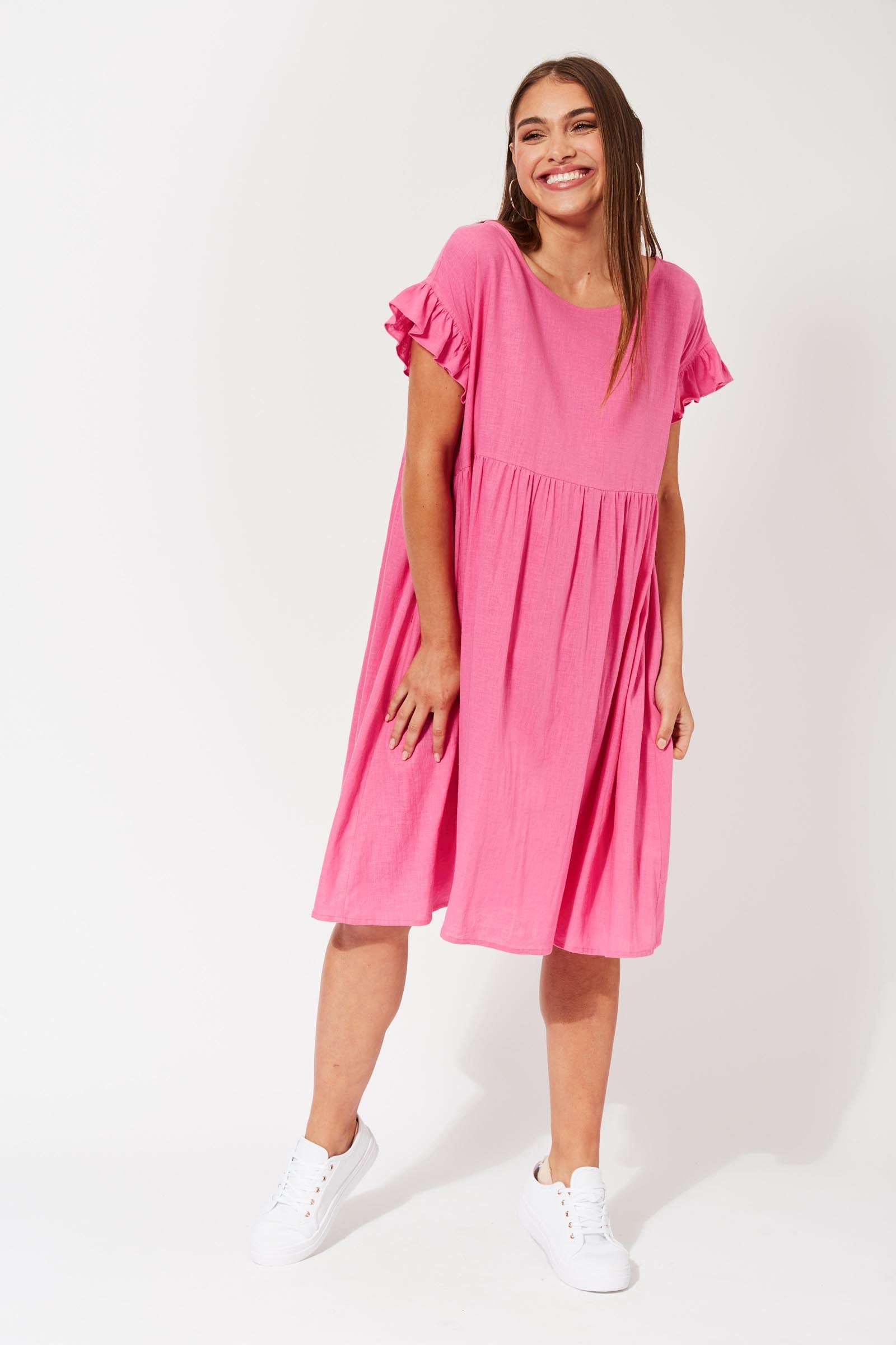 St Barts Frill Dress - Flamingo - The Haven Co