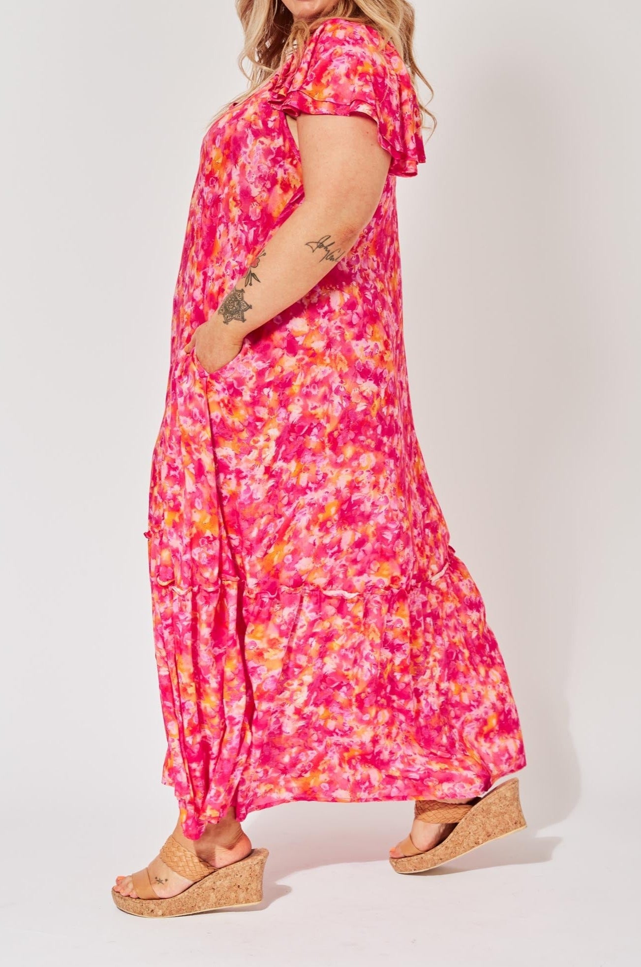 Zanzibar Frill Maxi - Sangria - The Haven Co