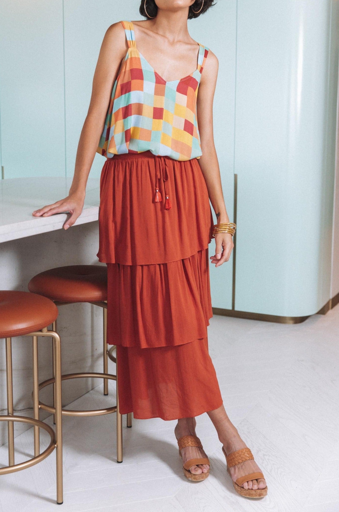 Saba Tiered Skirt - Rust - The Haven Co