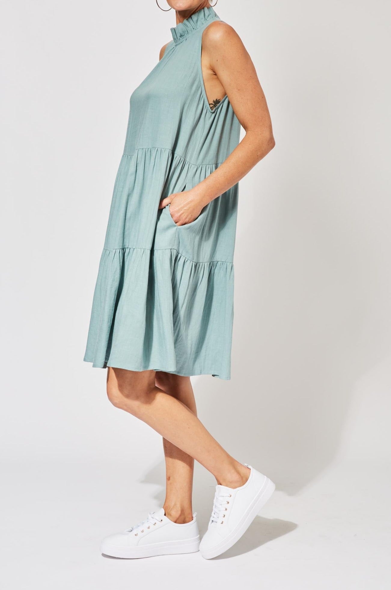 Belize Frill Dress - Mineral - The Haven Co