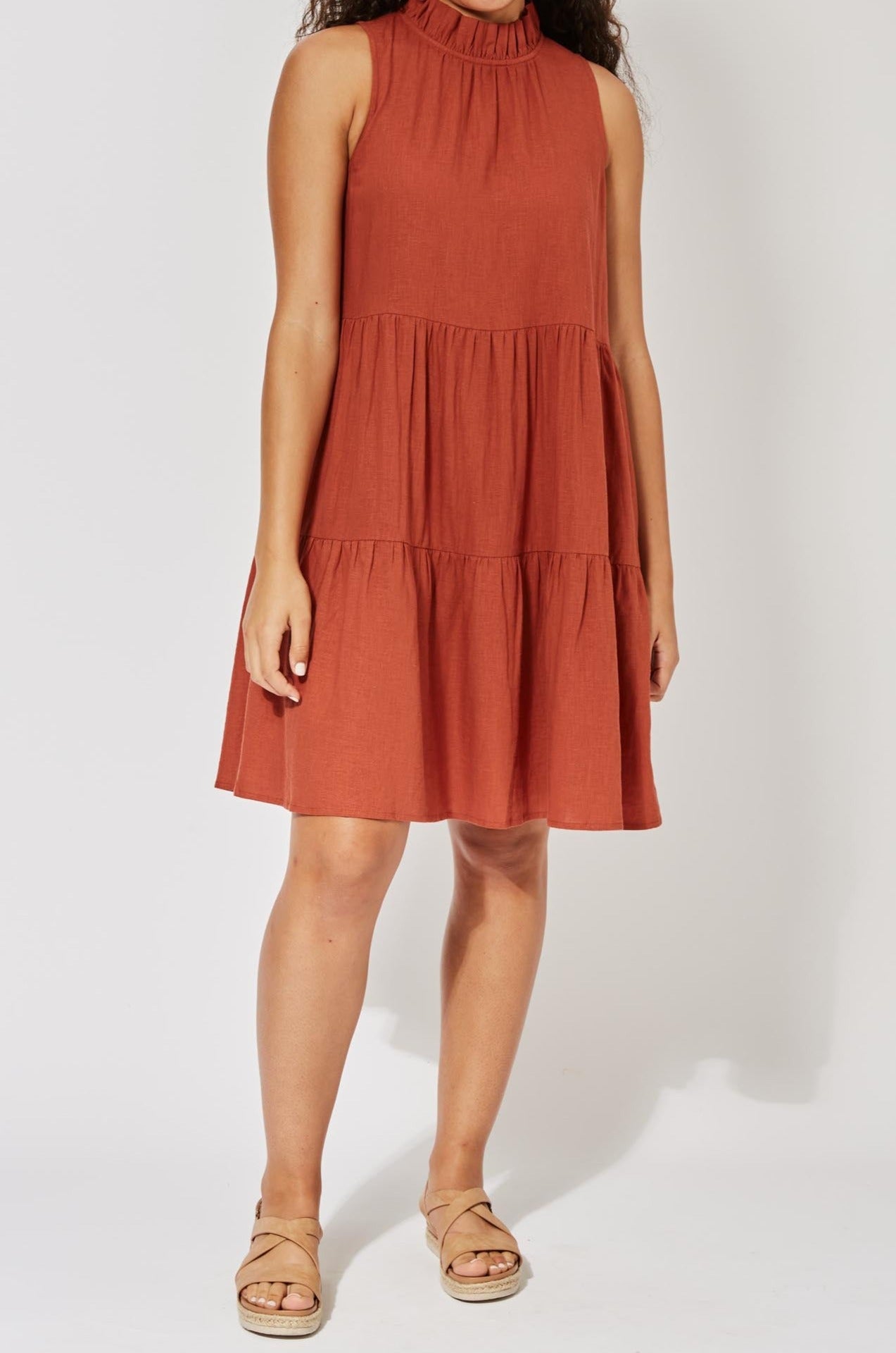 Belize Frill Dress - Rust - The Haven Co