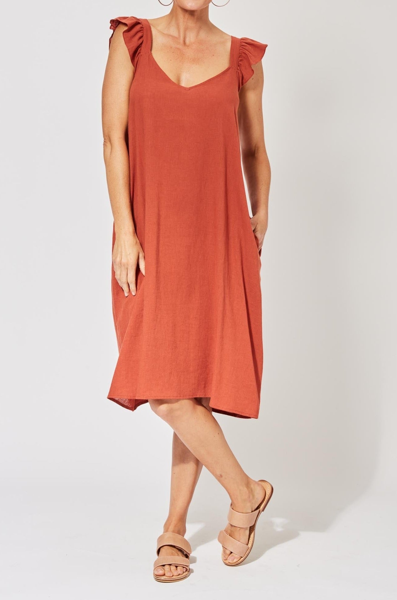 Belize Cap Sleeve Dress - Rust - The Haven Co