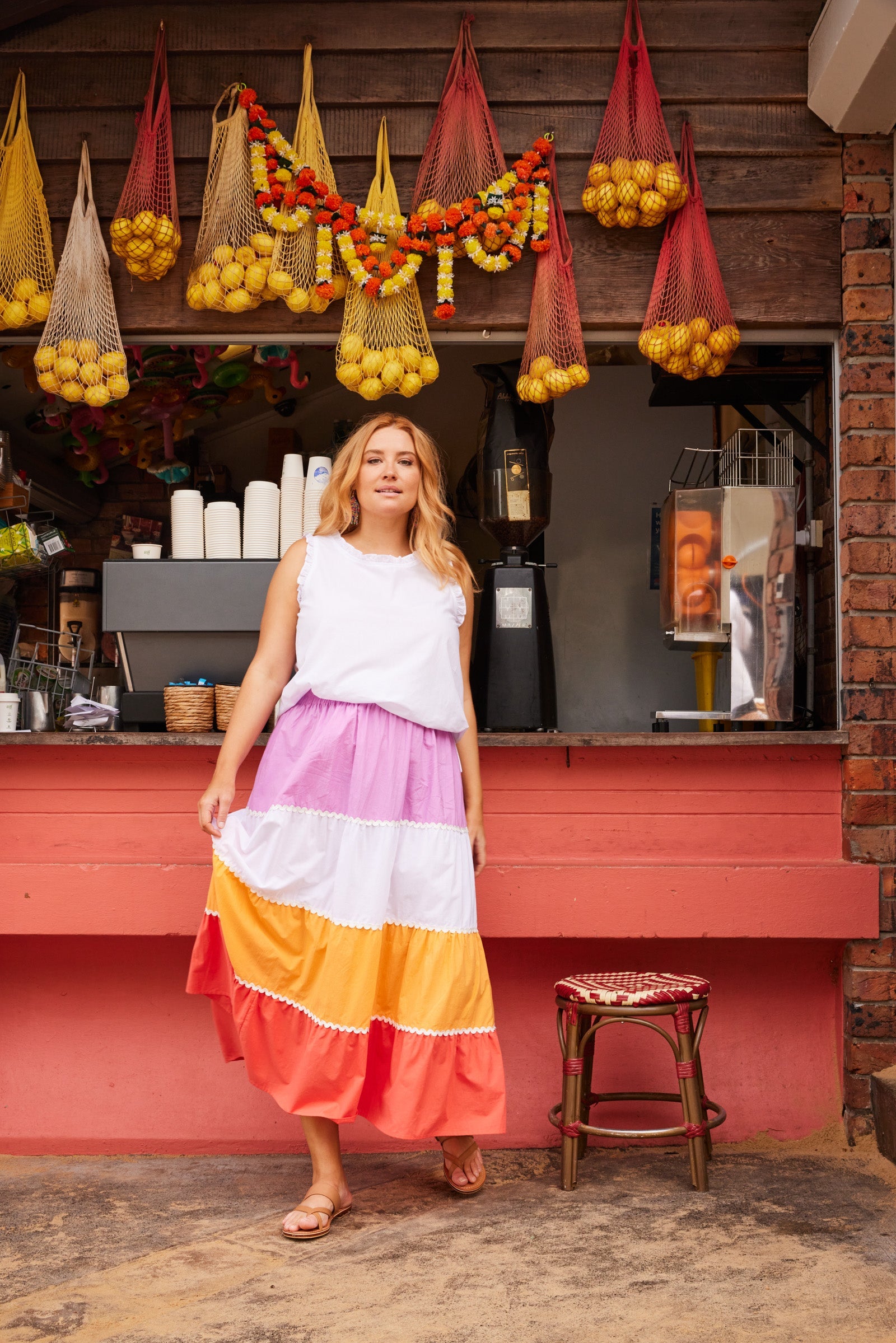 Oahu Maxi Skirt - Mango Stripe - The Haven Co