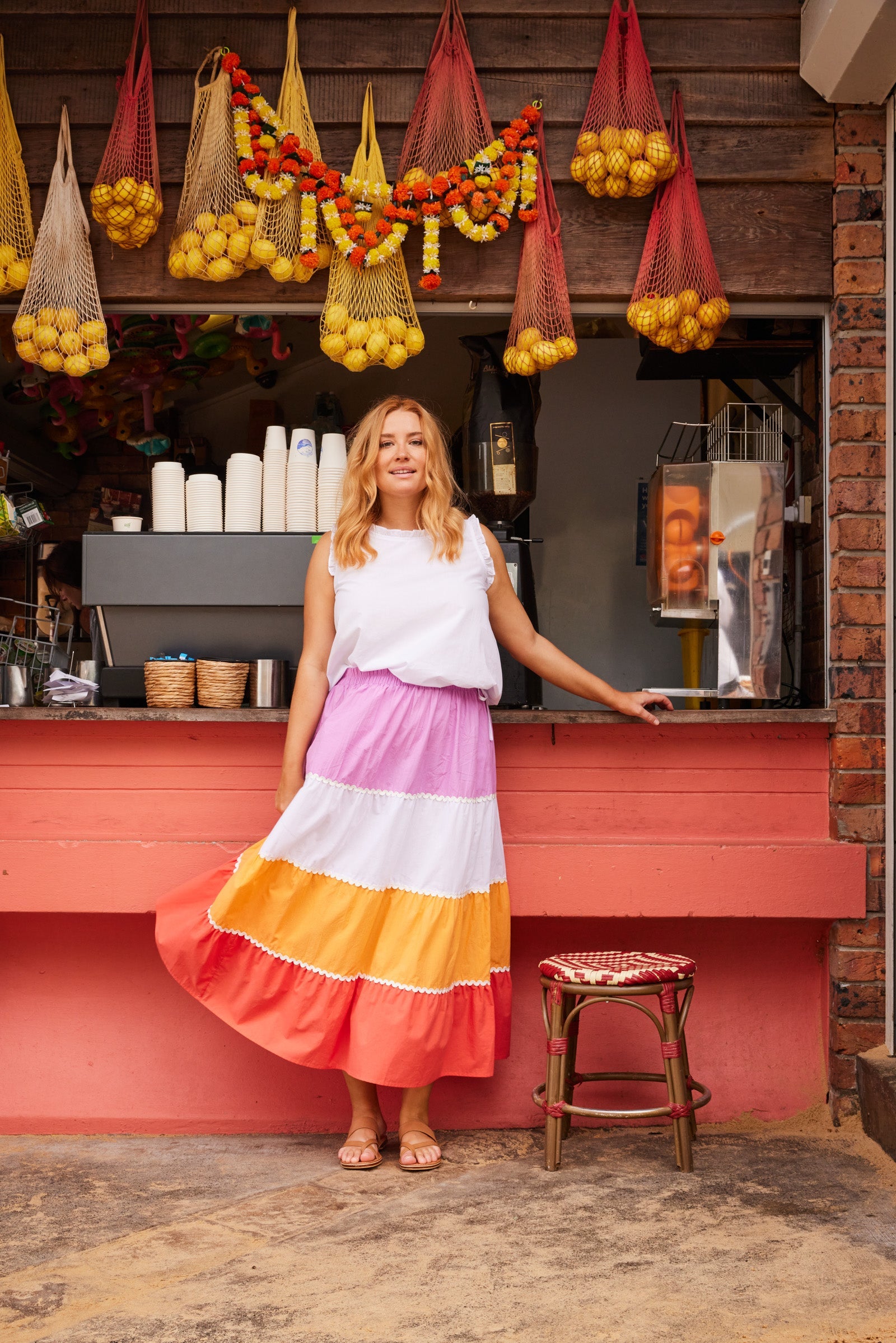 Oahu Maxi Skirt - Mango Stripe - The Haven Co