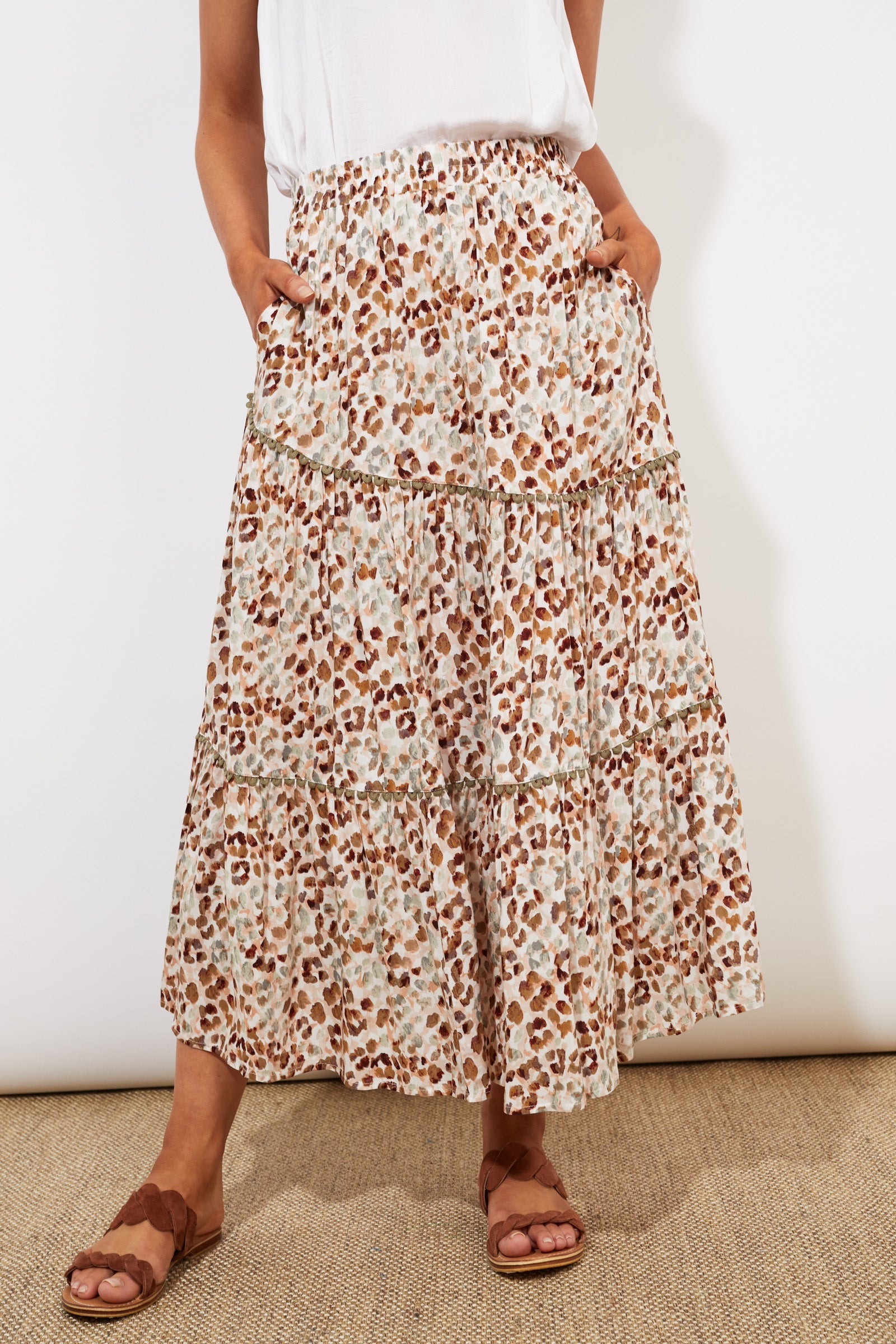 Lamu Tiered Maxi Skirt - Savanna Sage - The Haven Co