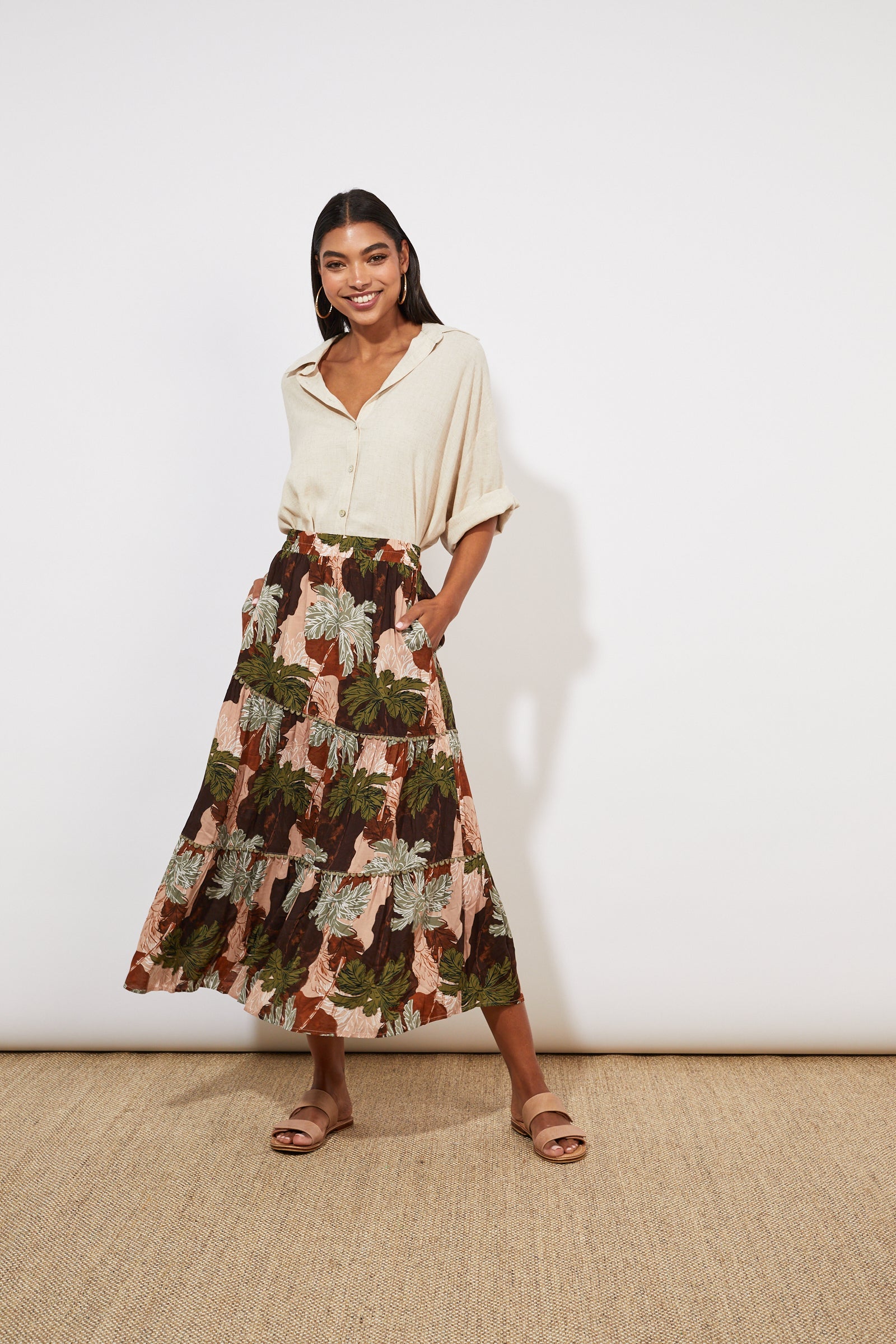 Cayman Tiered Maxi Skirt - Palms - The Haven Co