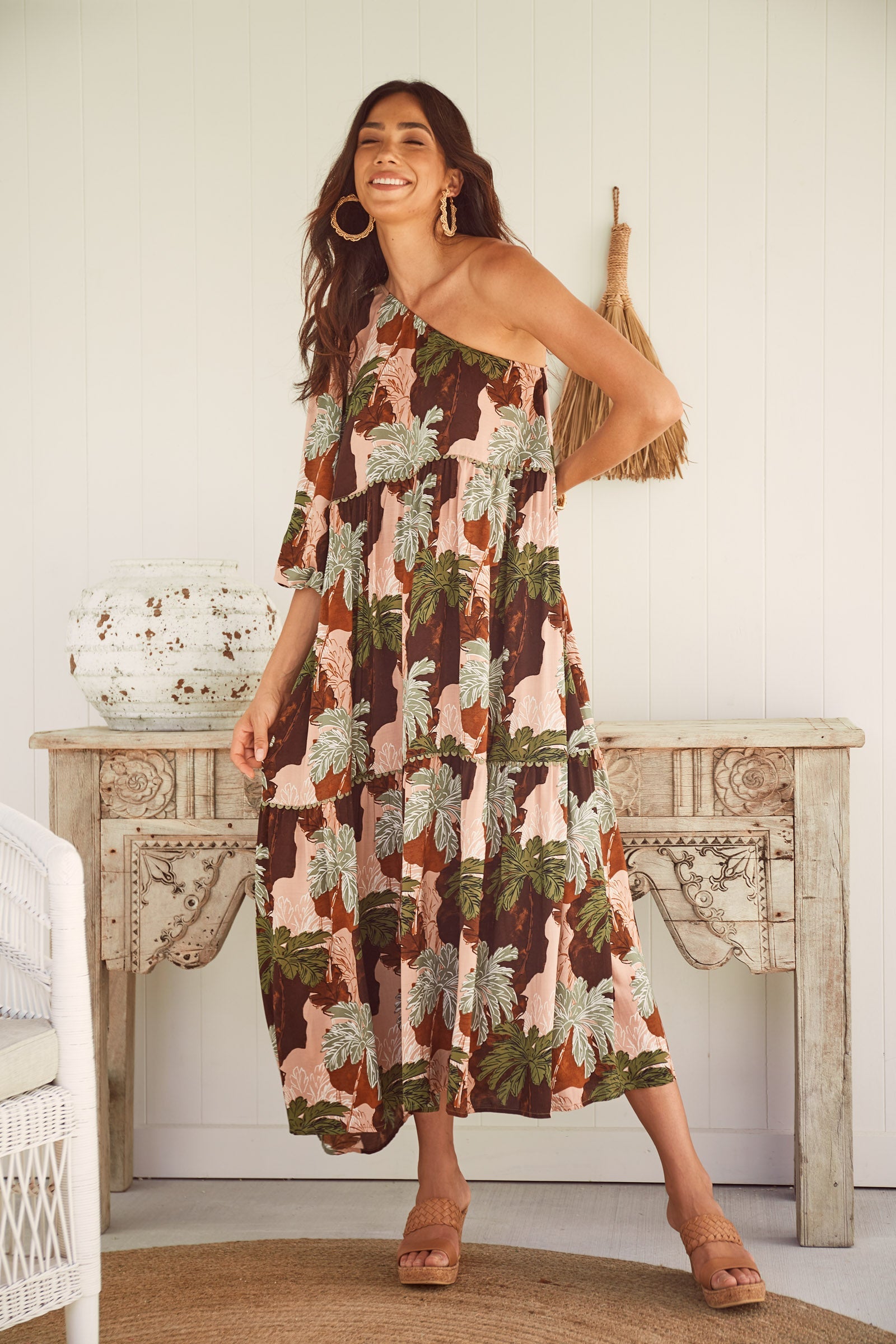 Cayman One Shoulder Dress - Palms - The Haven Co