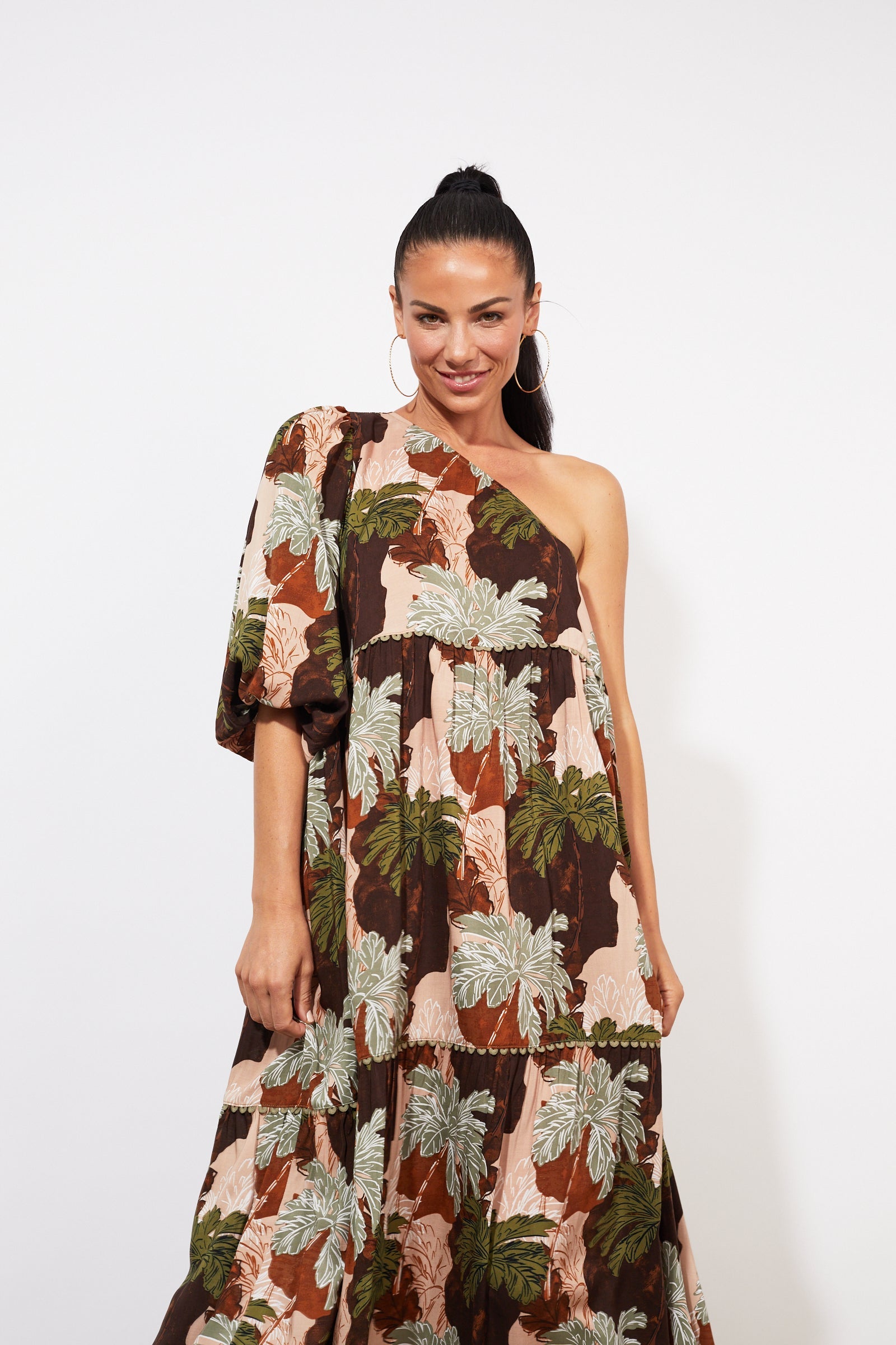 Cayman One Shoulder Dress - Palms - The Haven Co