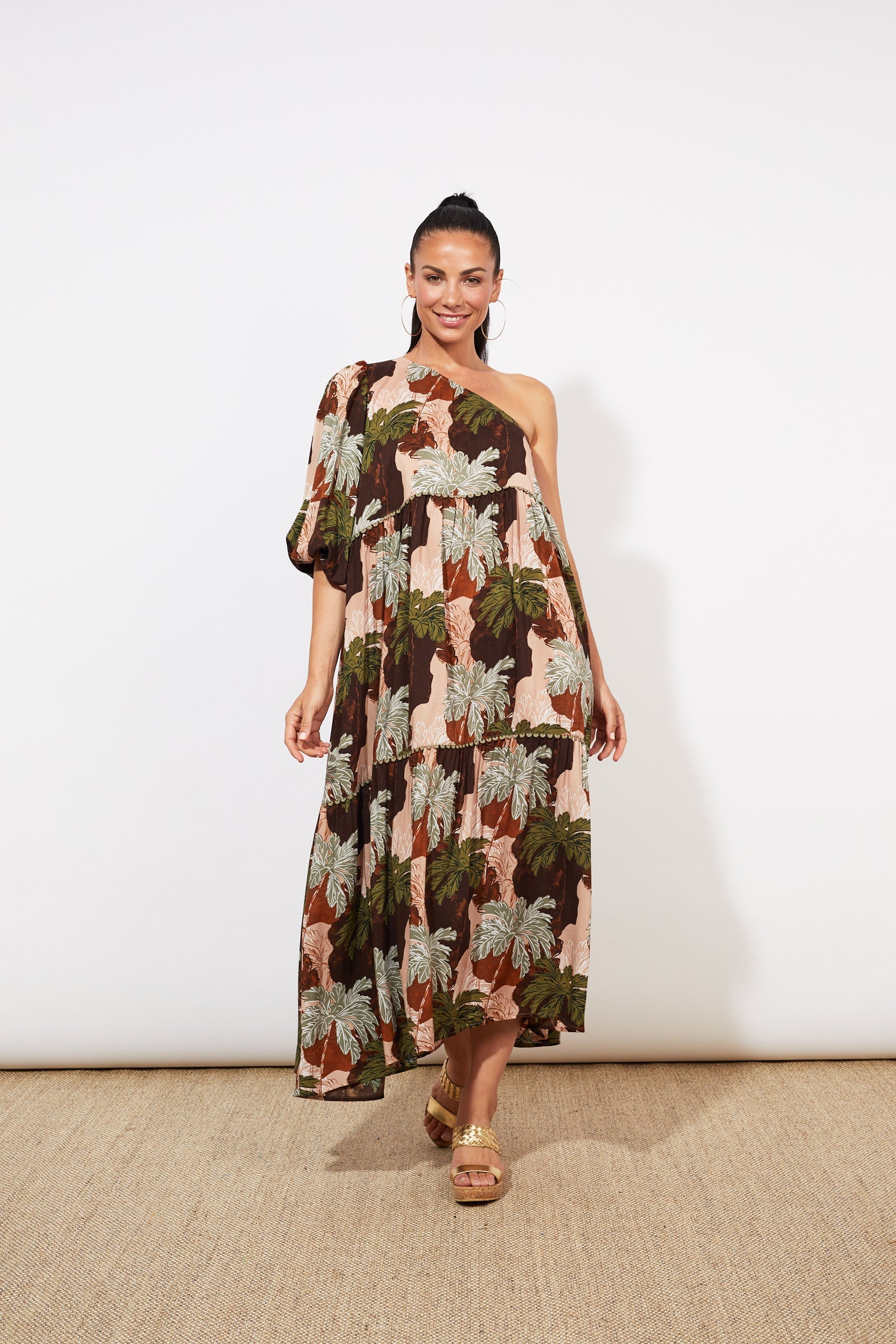 Cayman One Shoulder Dress - Palms - The Haven Co