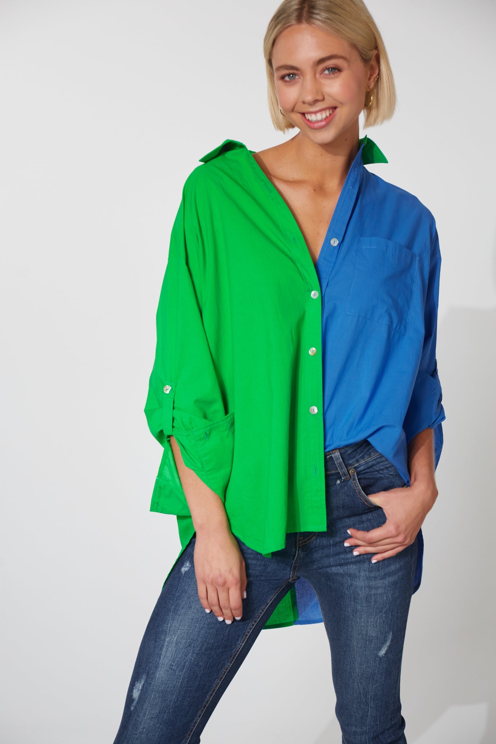 Montrose Shirt - Evergreen/Cobalt - The Haven Co